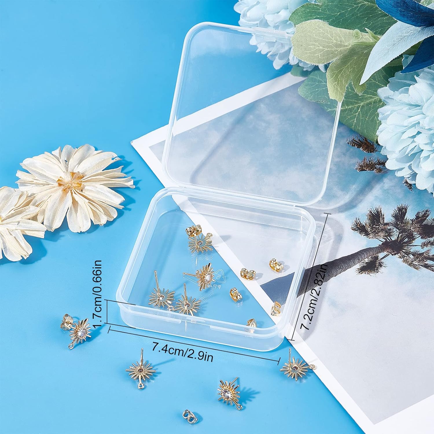 Beebeecraft 10Pcs/Box 18K Gold Plated Sun Earring Findings Cubic Zirconia Earring Posts with Sterling Silver Pins and Butterfly Earring Backs for DIY Jewelry Making - Image 7