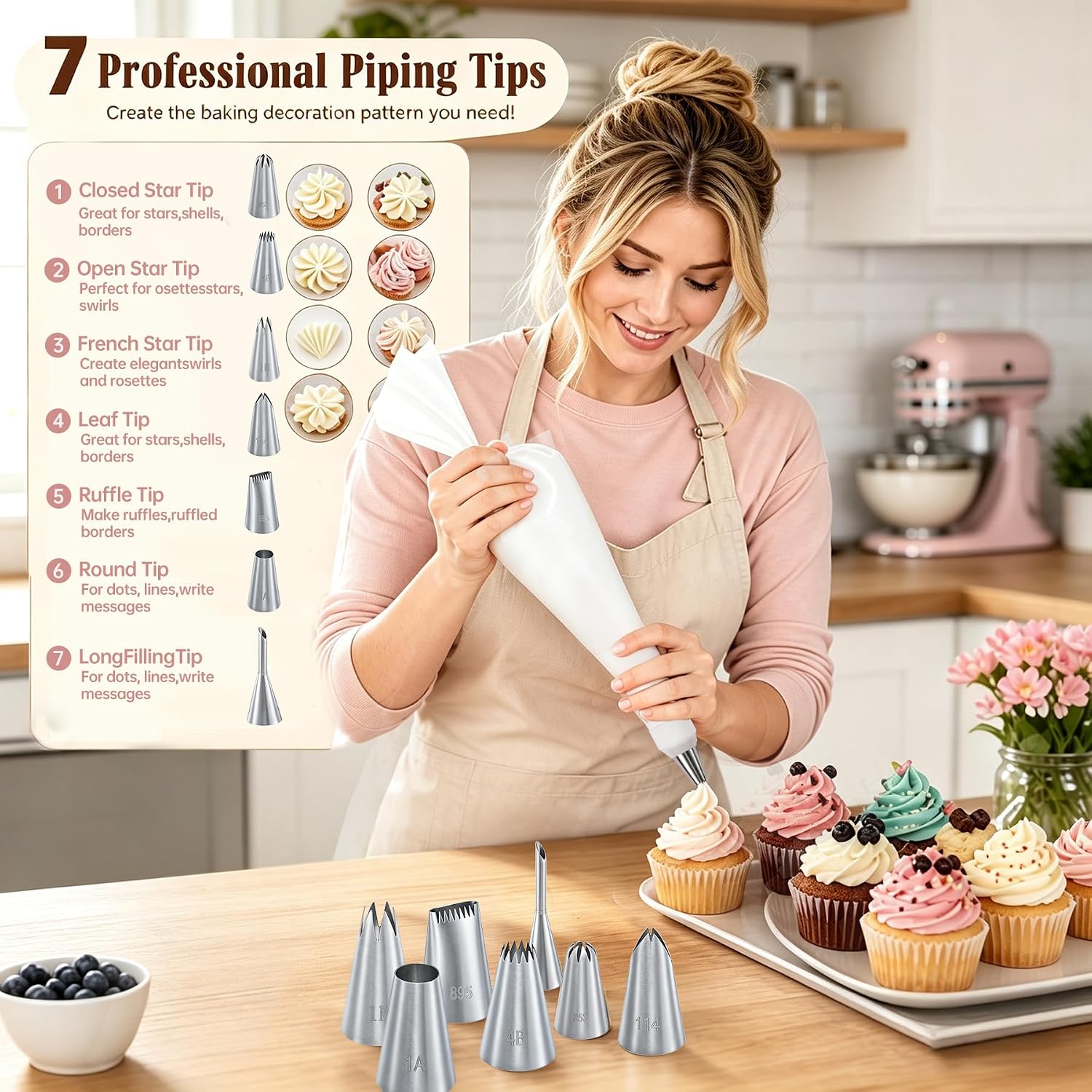 Reusable Piping Bags and Tips Set, 16inch Cotton Pastry Bags