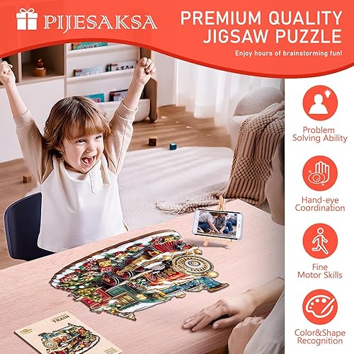 Miniatura 4 de Rompecabezas de madera de Navidad para adultos, rompecabezas de madera de tren de Navidad para adultos, rompecabezas de madera de forma única,