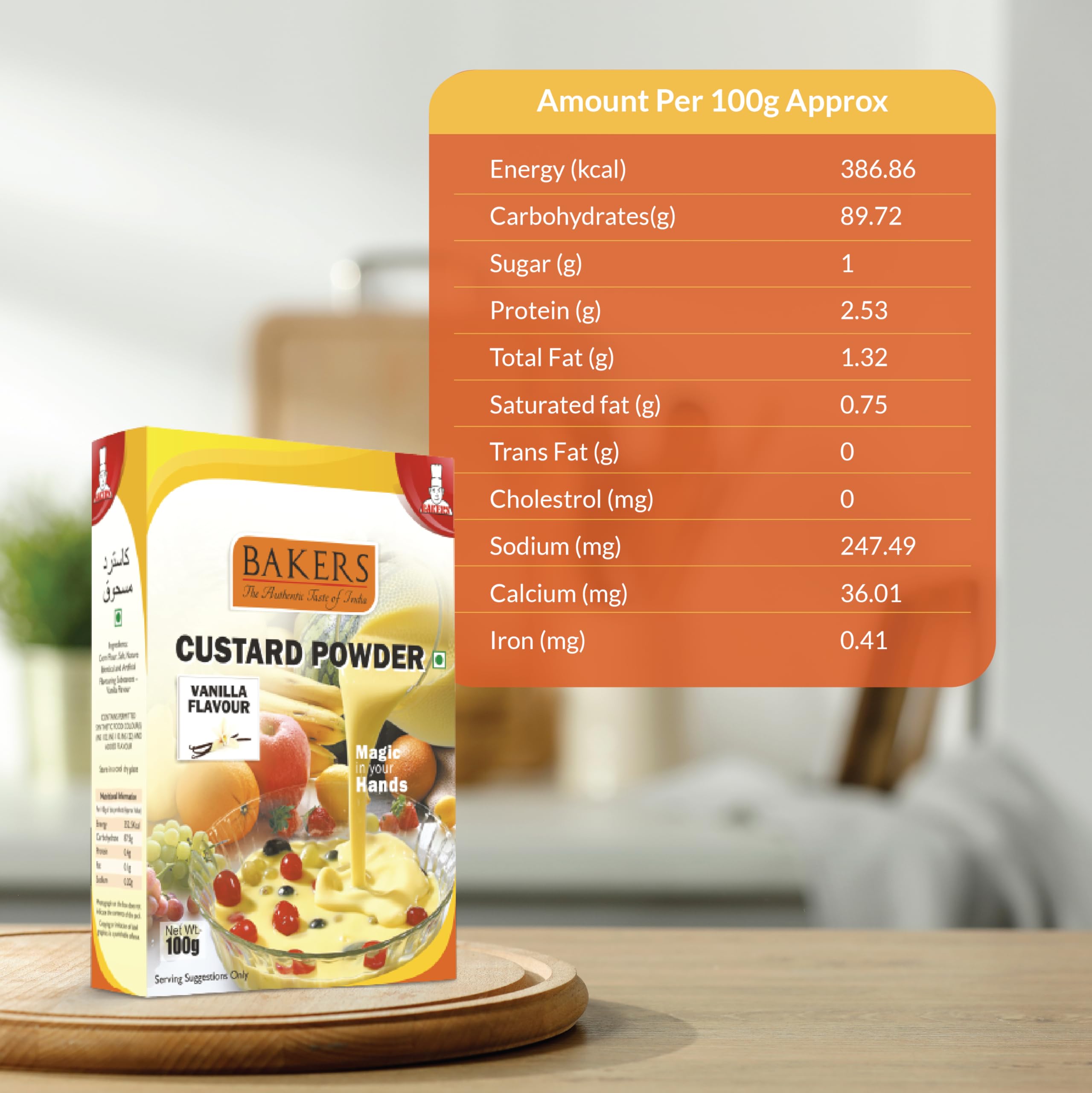 BAKERS Custard Powder | Vanilla Flavor | (100g x 6, 600g) | Contains No Eggs | Long Shelf Life | Makes Smooth, Creamy, Testy & Juicy Custard | Quick & Easy to Make |Best For Fruit Salads & Puddings 1