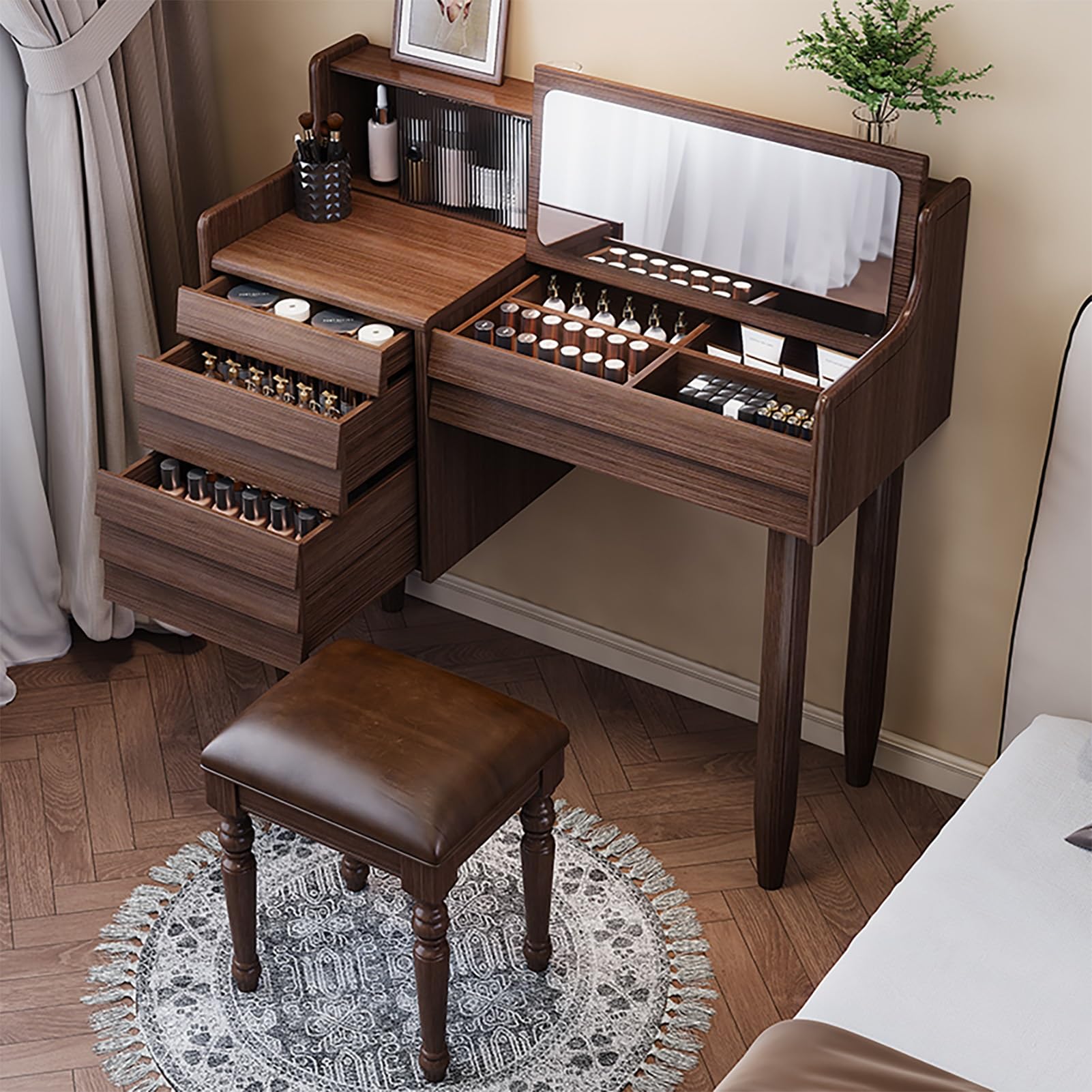 Amazon｜JIAOCKJIAO 化粧台、木製ドレッサー、フリップトップミラーと