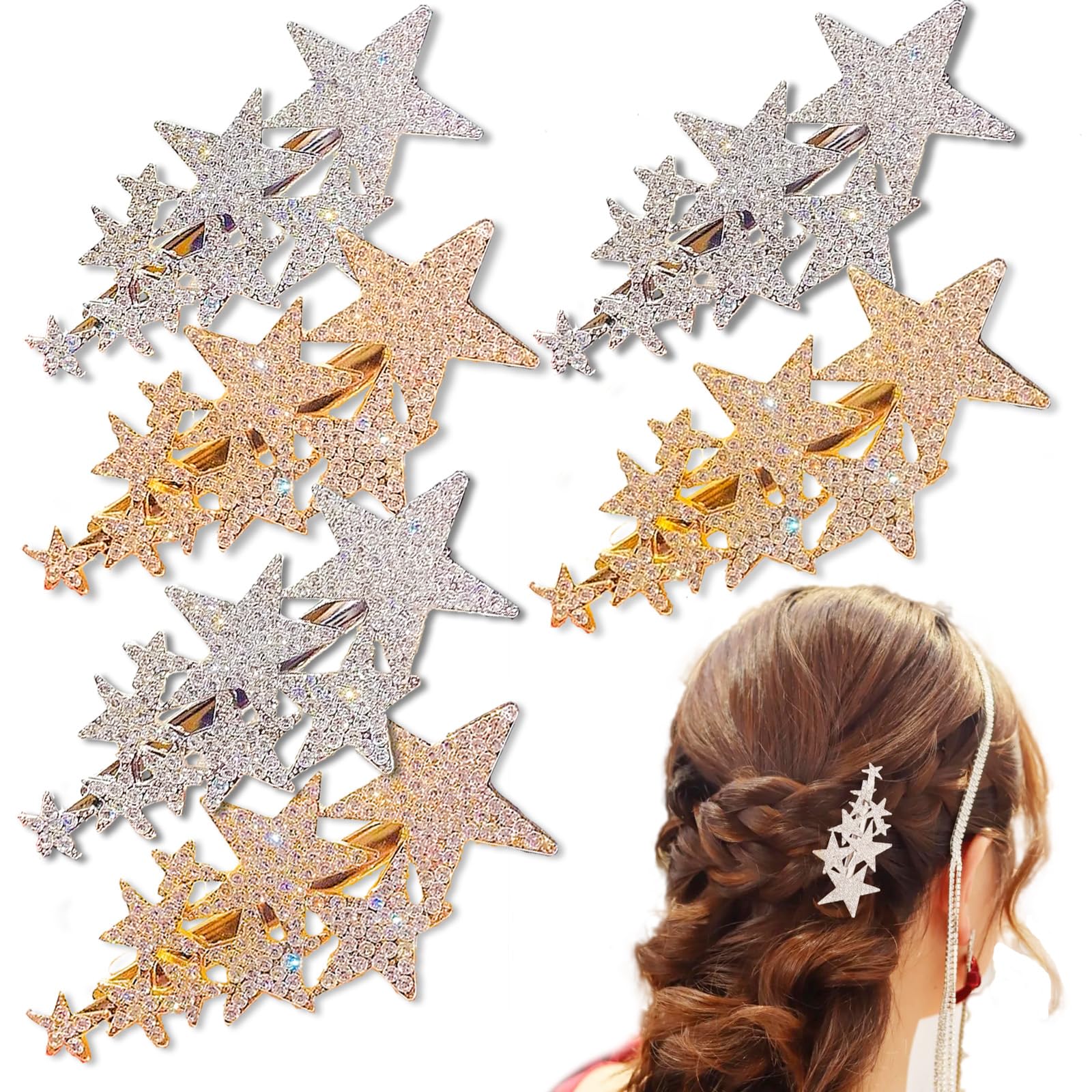 6 PCS Star Hair Clips Professional Hair Hairpin For Styling Anti Slip Hair Clip For Thick Hair Slides And Clips For Women Fine Hair For Women Girls(Gold and Silver)
