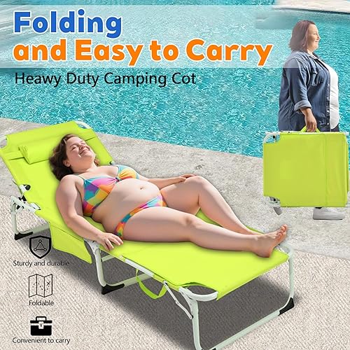 Miniatura 7 de Silla de bronceado resistente 3 en 1 con orificio facial ajustable de 5 posiciones, tumbonas plegables portátiles y planas para tomar el sol al aire