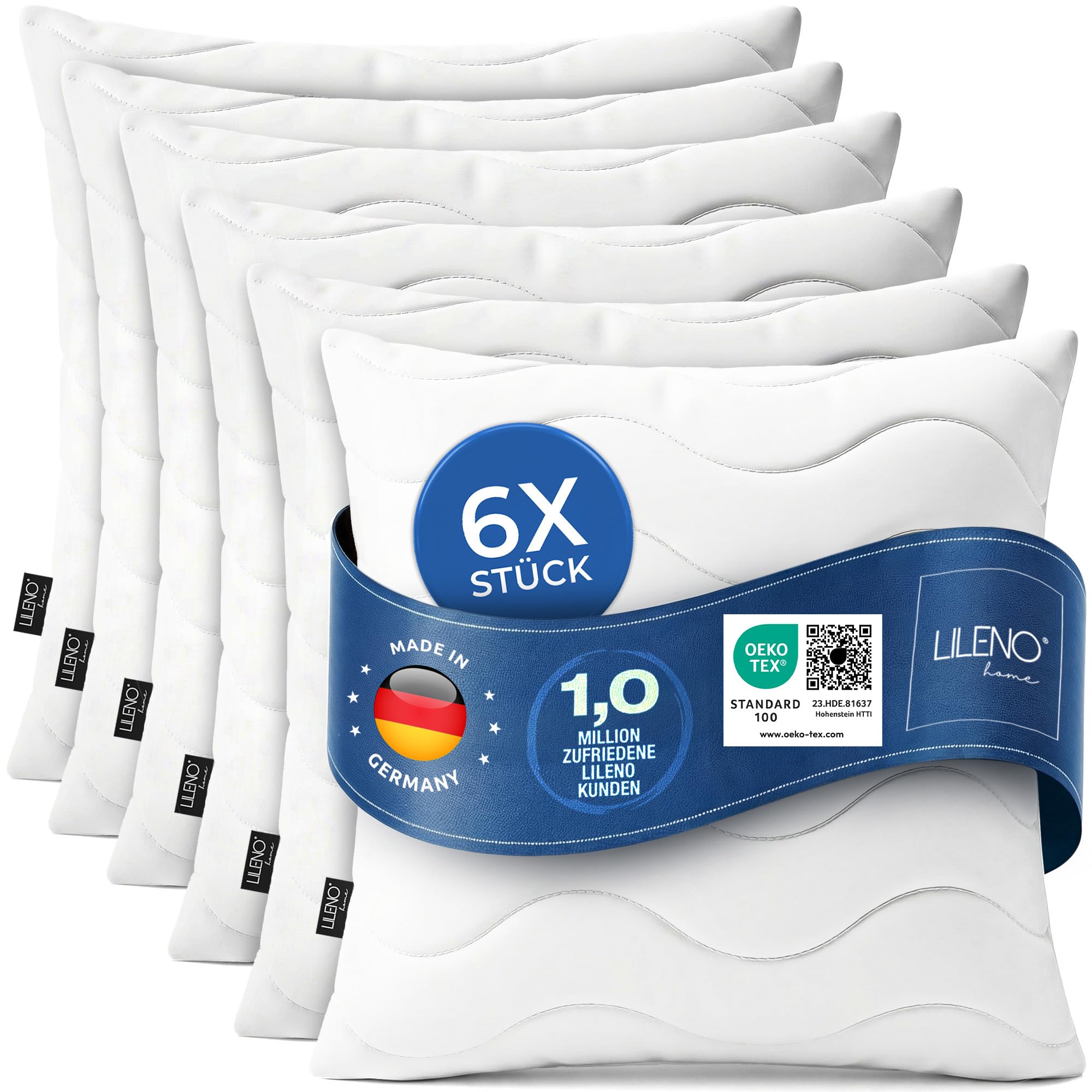 LILENO HOME Allergiker Kopfkissen 80x80 (6er Set) – 95°C waschbar, Oeko-Tex & Made in DE – Kissen 80x80 anpassbar für himmlischen Schlaf – Haut schmeichelndes & geruchsfreies Pillow