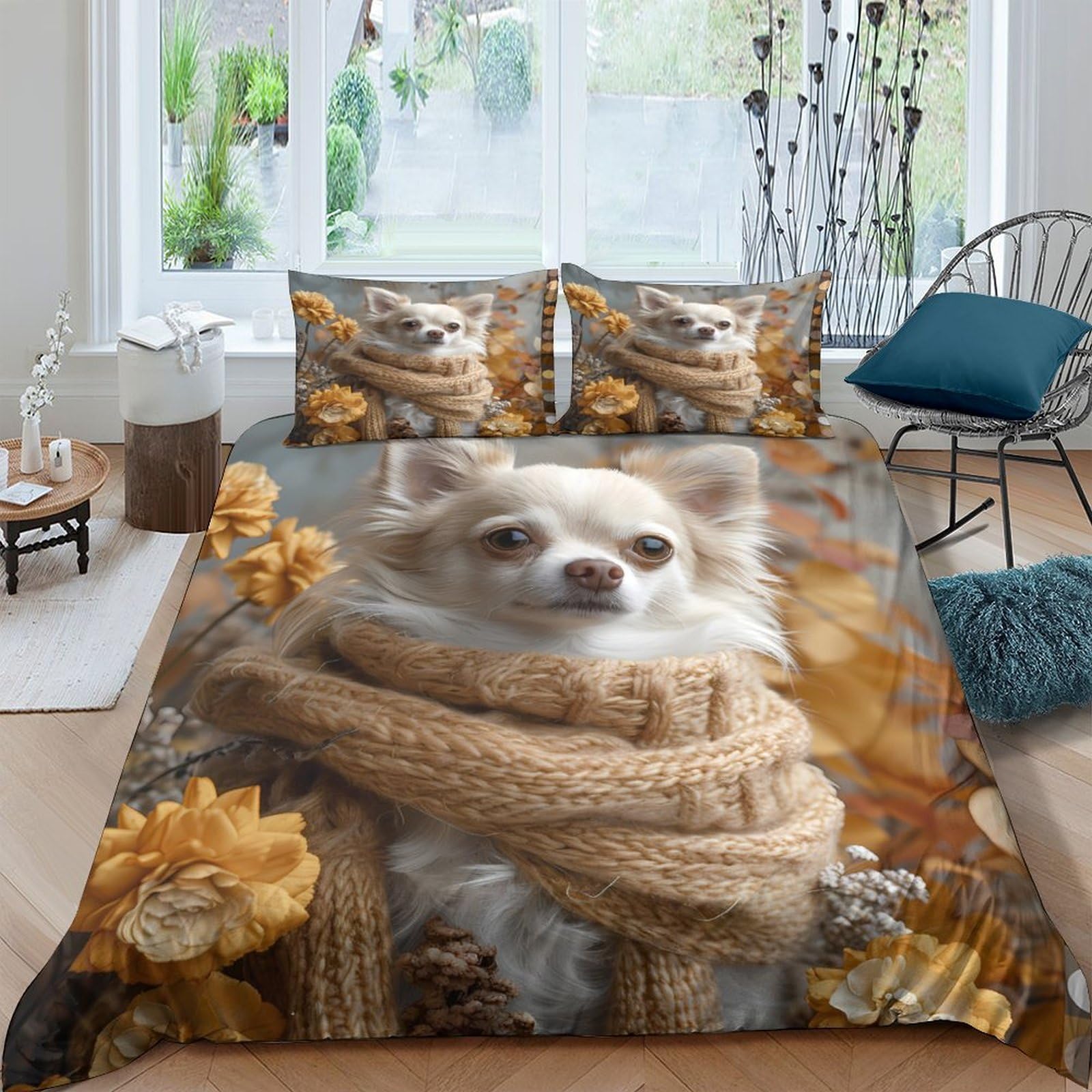 Ctjqhvkz Style-8 3D Printed Autumn Dog Fitted Sheet Microfiber Soft Brown Scarf Puppy Mattress Cover For Bedroom Guest Room Decor Single（135X200cm）