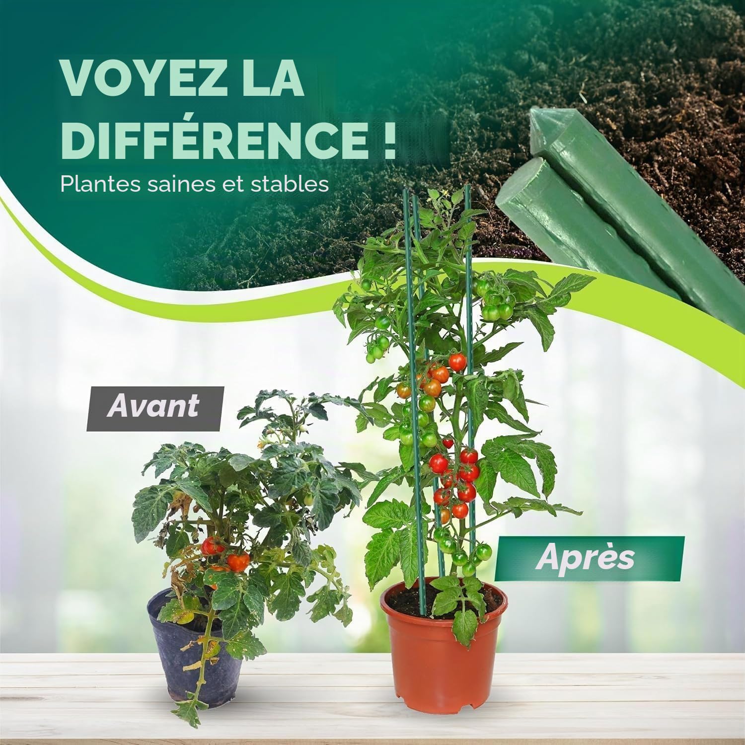 CONTROL GARDEN Lot de 30 tuteurs en acier plastifié pour plantes haute Ø 8-10 mm | croissance des plantes | Support de cultures adapté pour l'intérieur et l'extérieur (150 cm)
