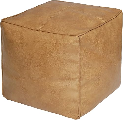 Miniatura 28 de Thgonwid Unstuffed - Puf cuadrado hecho a mano, funda otomana de piel sintética, taburete cuadrado de almacenamiento, dormitorio y sala de estar,