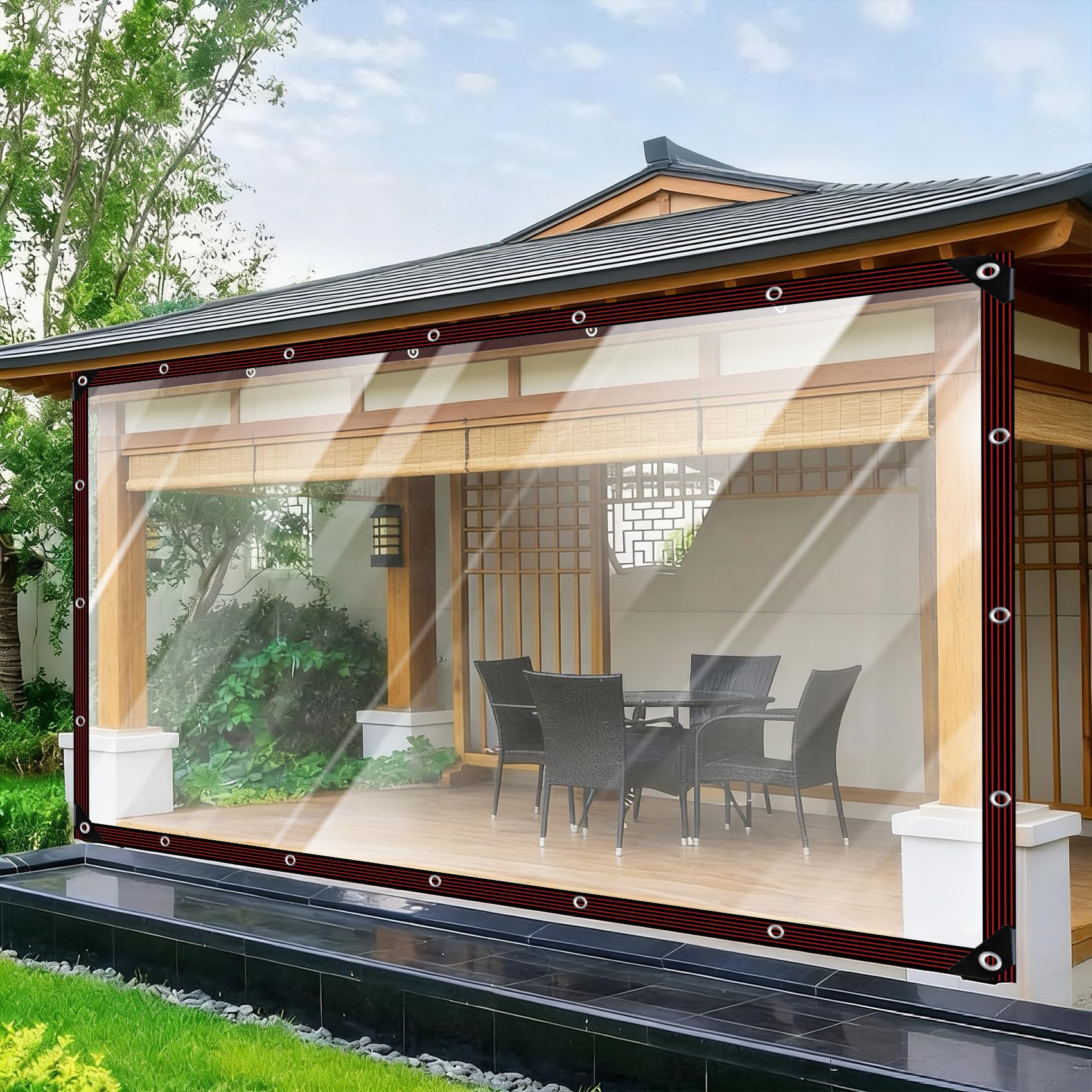 Lona transparente impermeable de PVC reforzado antidesgarros para terraza exterior
