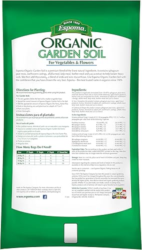 Miniatura 2 de Espoma Suelo orgánico de jardín de verduras y flores natural y orgánico en mezcla de plantación de suelo. Úselo al plantar y trasplantar. Para