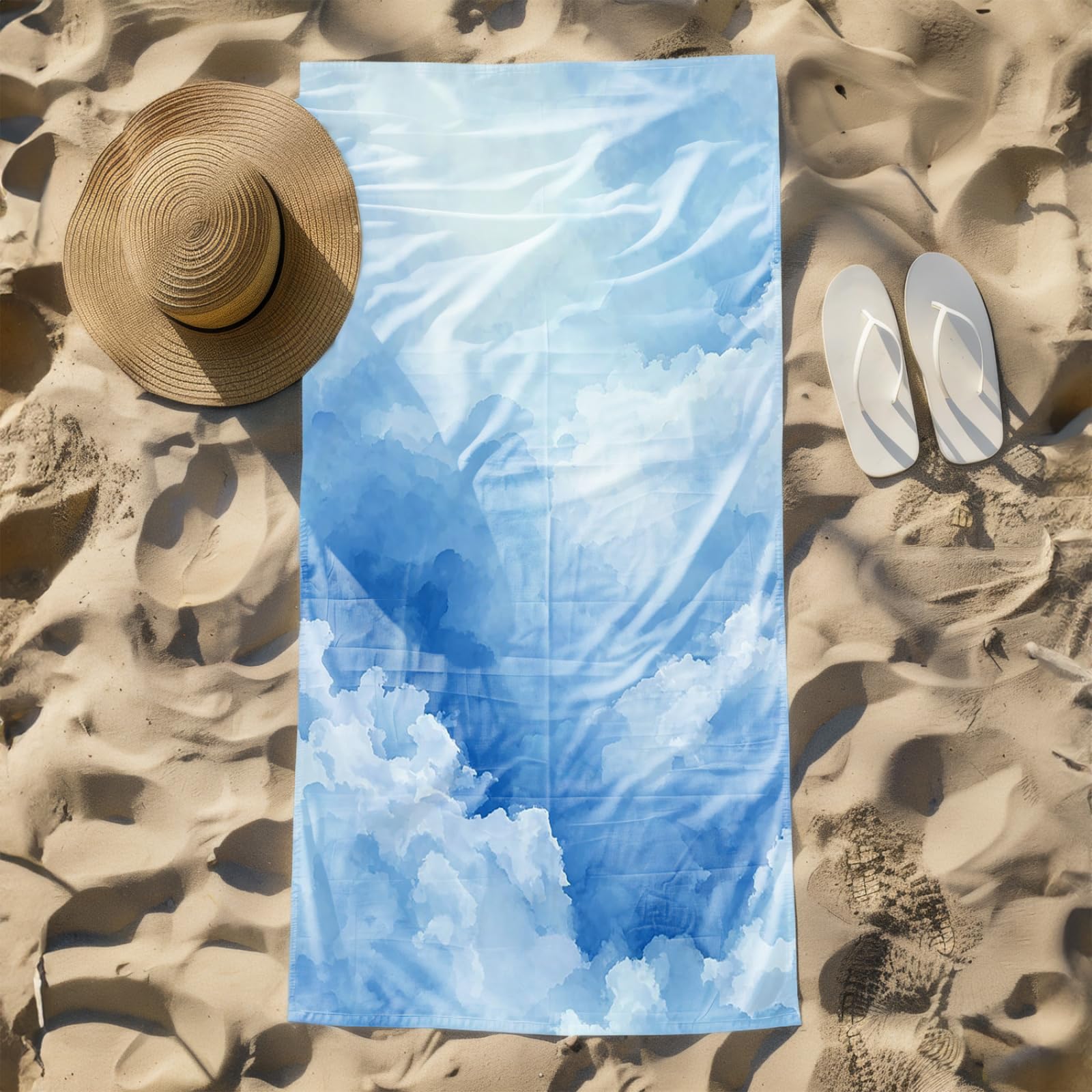 Genérico Toalla Playa 90X180 Azul Cielo Blanca
