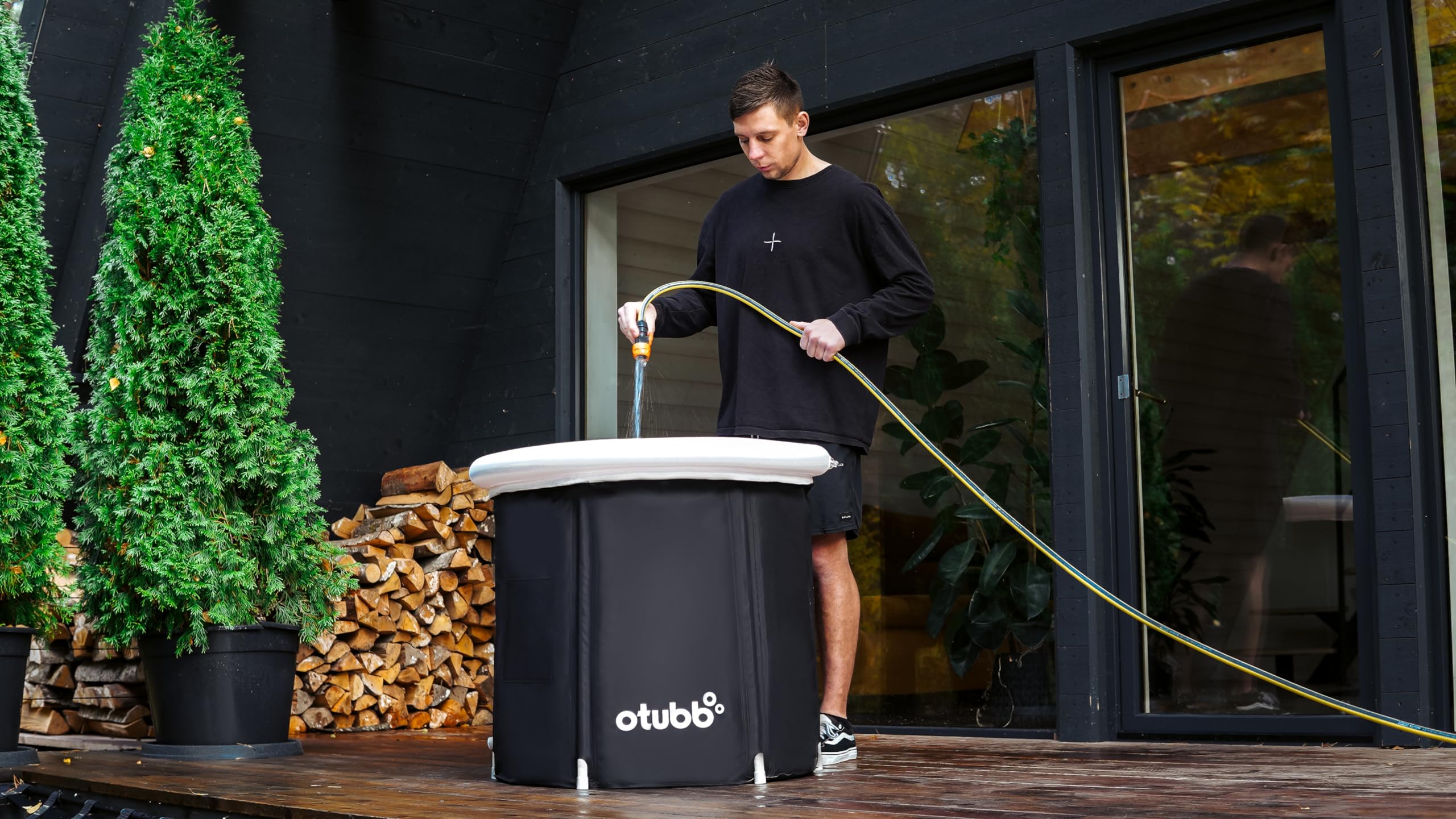 Baño de hielo de 75 cm de diámetro, bañera plegable hinchable, bañera de asiento para exteriores para adultos para jardín o ducha, bañera móvil de plástico, bañera de plástico, color negro
