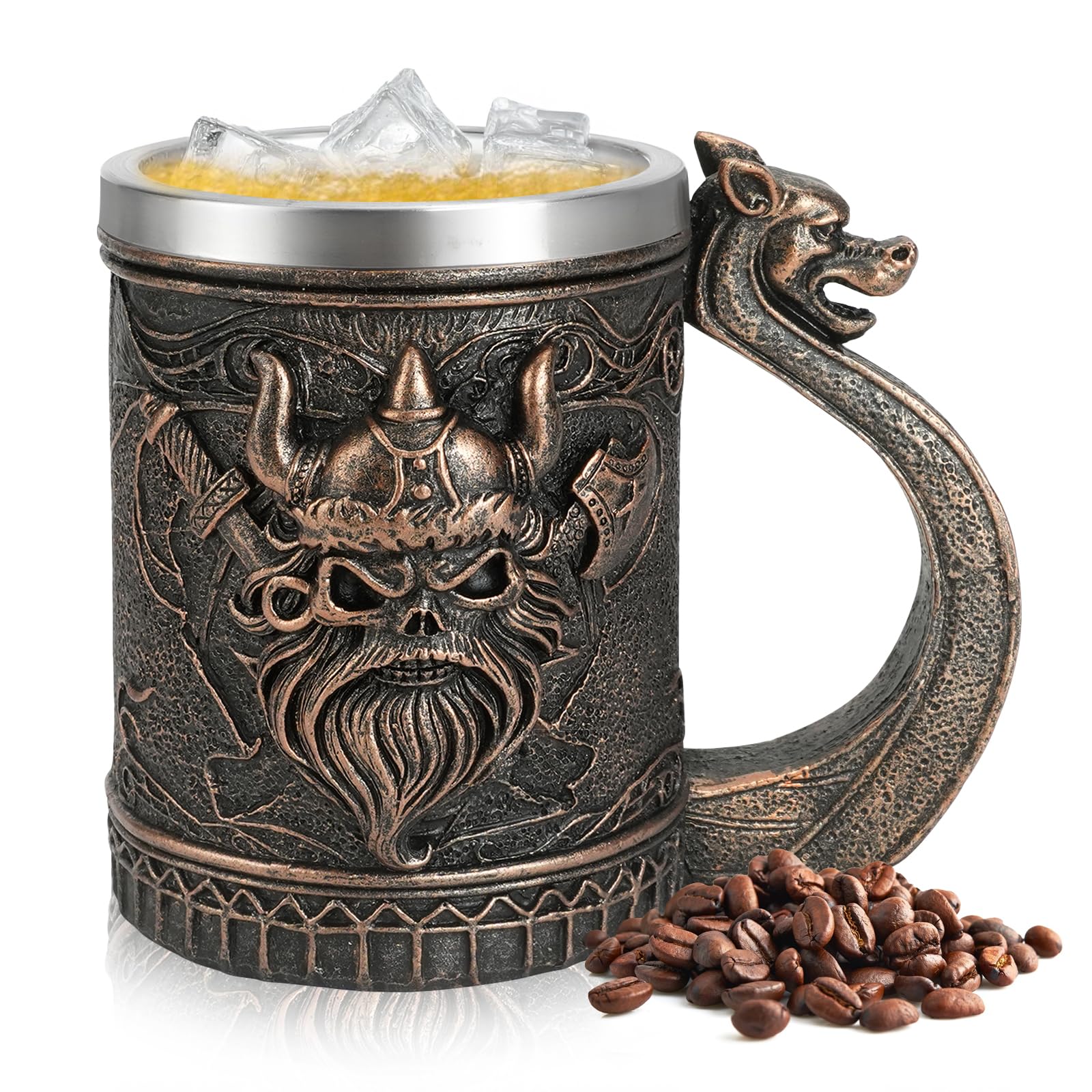 Chope à Bière Viking Drakkar - Insert Acier Inox 304 - Capacité 600ml - Décoration Médiévale - Cadeau Homme Style Nordique
