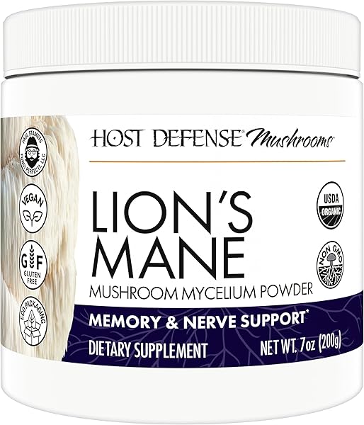 Host Defense Lion's Mane Powder - Brain Health Support Supplement - Mushroom Supplement to Support Focus & Memory Function - Immune & Nervous System Support Supplement - 7 oz (133 Servings)*