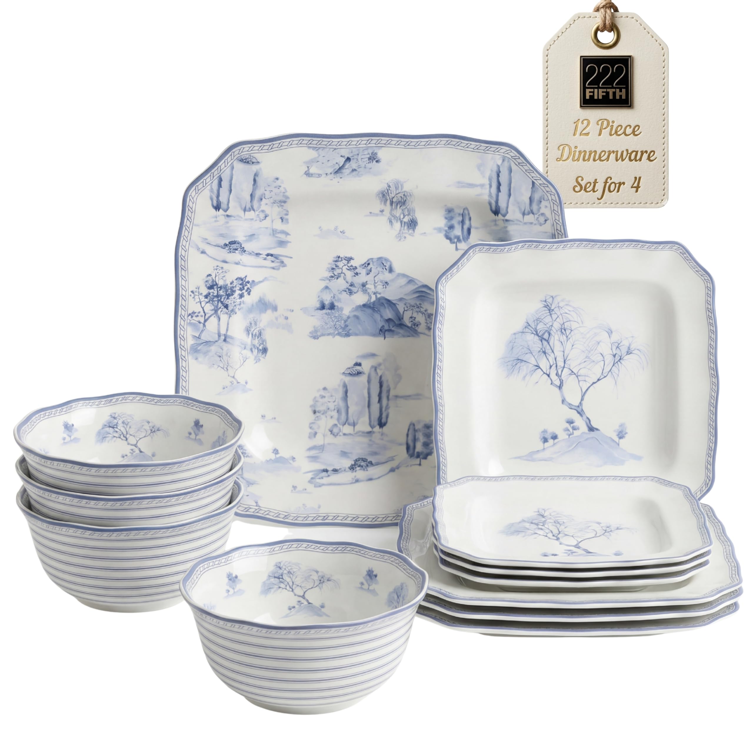 Amazon.com: 222 Fifth 12-Piece Porcelain Dinnerware Set for 4