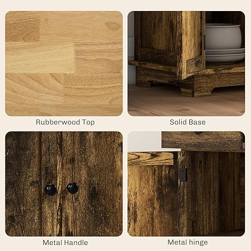 Vista 150 de HOMCOM Sideboard with Solid Wood Countertop, Modern Kitchen Storage Cabinet, Coffee Bar Cabinet with 2 Drawers, Doors and Adjustable Shelf, Black