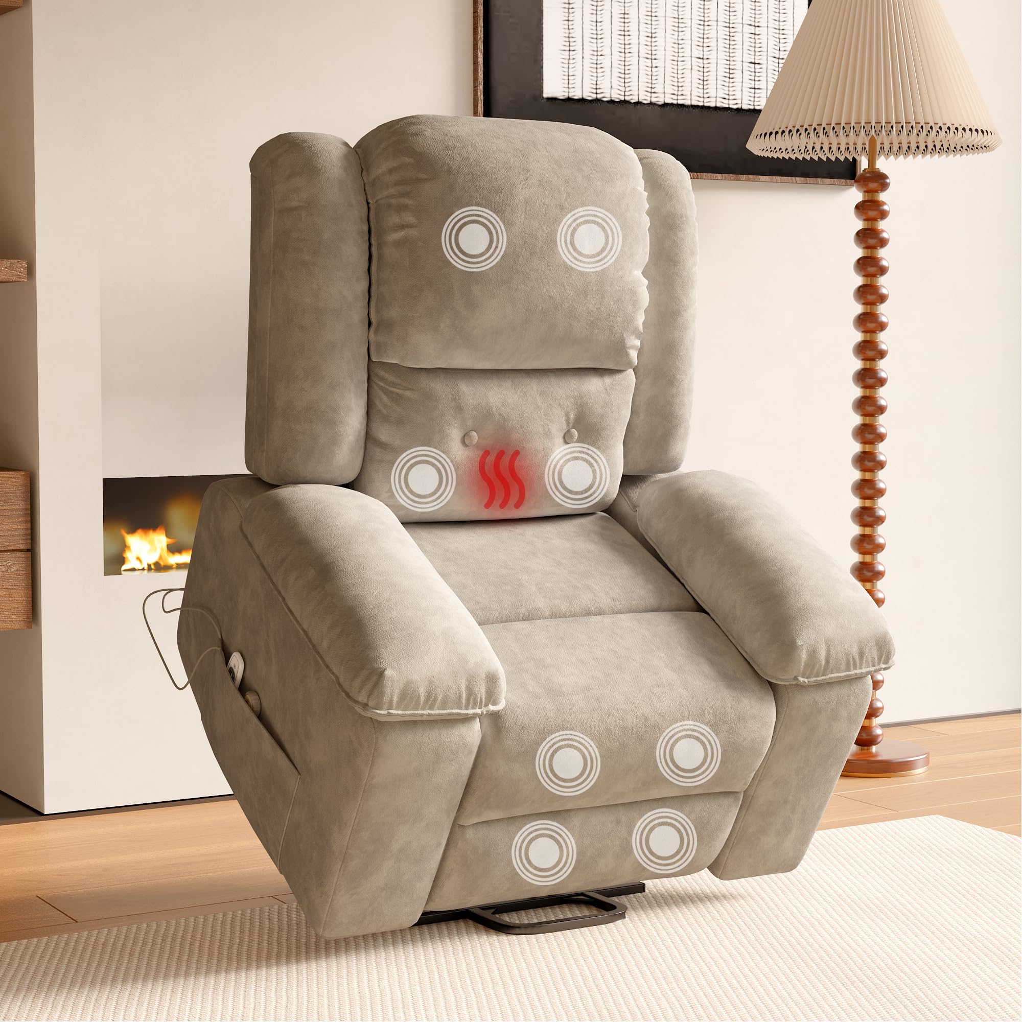Poltrona relax elettrica,Poltrona relax elettrica con massaggio a 8 punti e riscaldante,Inclinazione regolabile,Poggiapiedi, telecomando e tasca laterale, Simil pelle, marrone chiaro-B (marrone