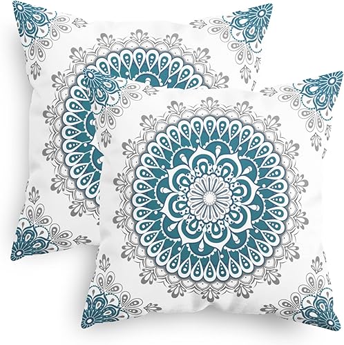 CaliTime Juego de 2 fundas de almohada de forro polar, diseño de mandala, dalia, medallón floral, brújula, para sofá, cama, sofá, decoración de casa