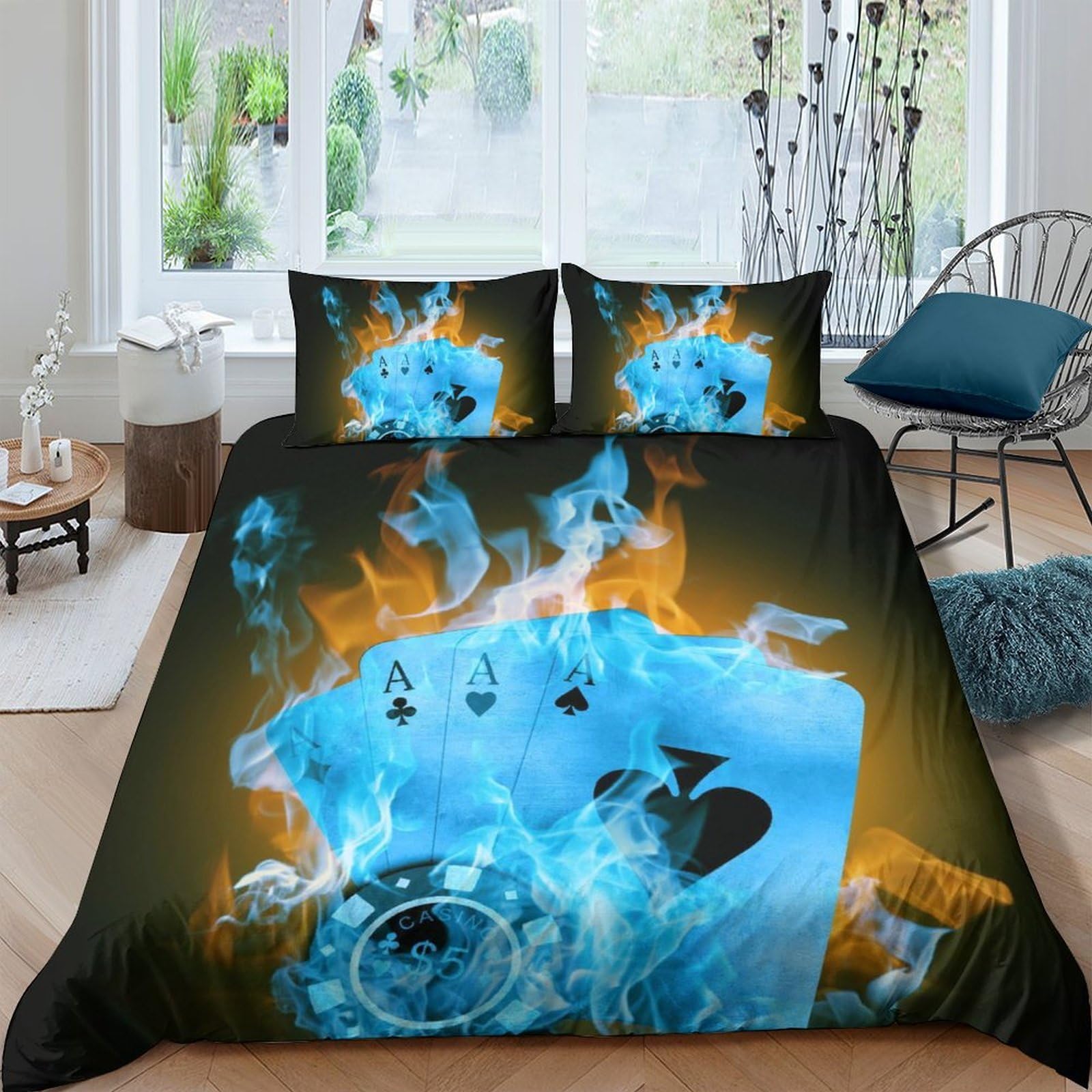 Ctjqhvkz Style-5 3D Printed Blue Fire Wolf Fitted Sheet Microfiber Bedroom Decor Flame Animal Mattress Cover For Home Dorm Single（135X200cm）