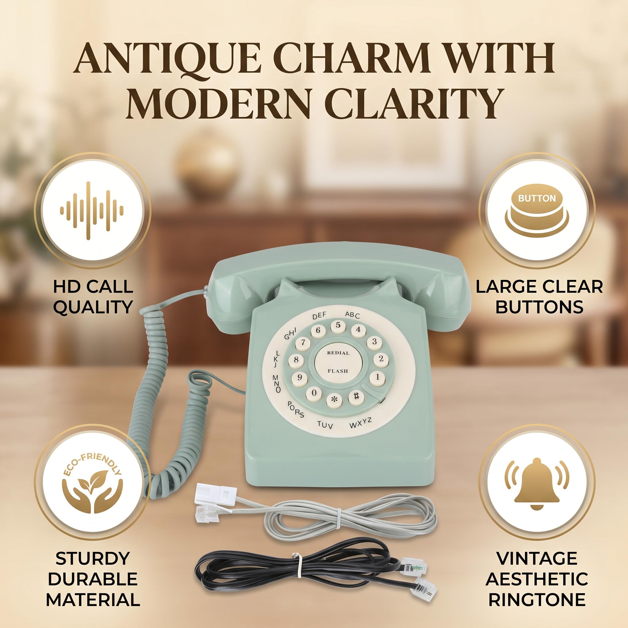 Tnfeeon Antyczny Europejski Telefon Stacjonarny w Stylu vintage. Zielony materiał ABS z dużą konstrukcją. Jakość połączeń w Wysokiej Rozdzielczości do Wystroju Domowego Biura