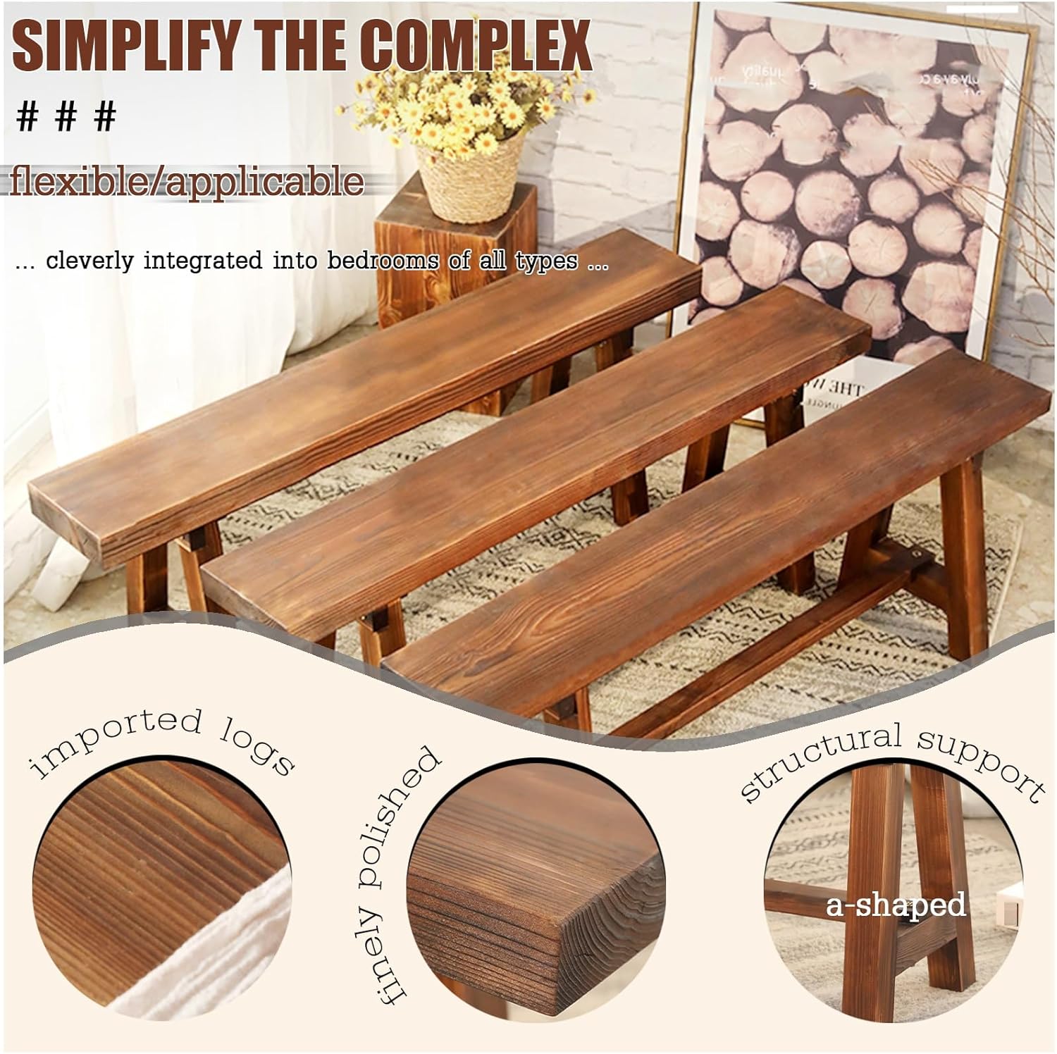 Farmhouse Storage Bench, Outdoor Bench, Modern Entryway Bench, Solid Wood Shoe Bench In Brown, Wood Kitchen Entryway Bench With Armless Design, Entryway Bench For Living Room,Dining Bench(47*8*16in/12