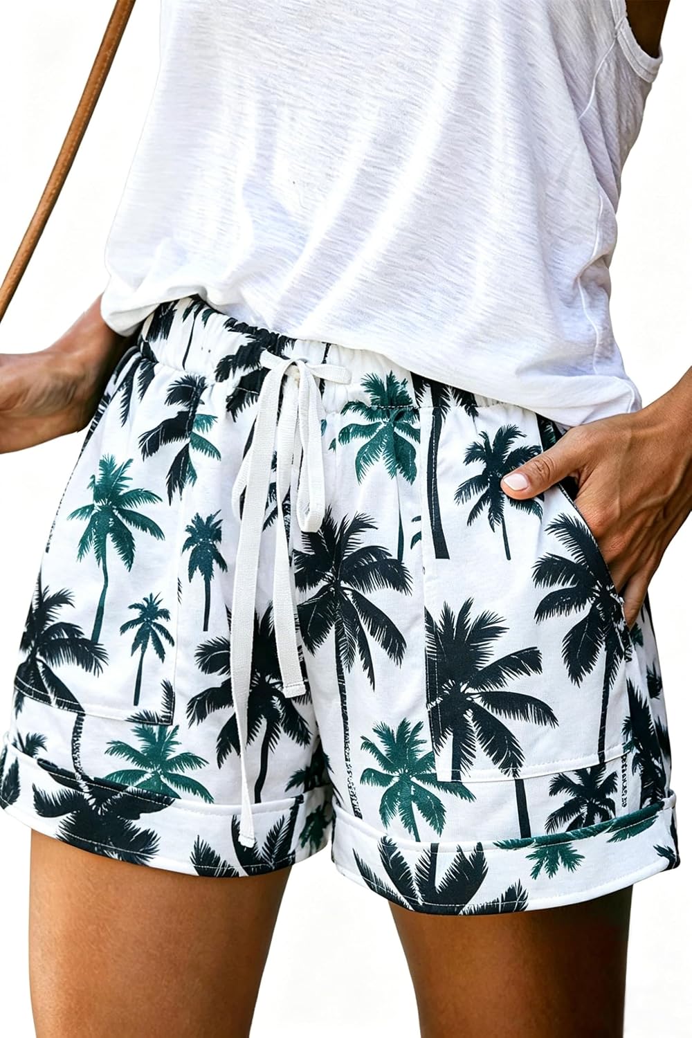 Women Comfy Drawstring Casual Elastic Waist Pure Color Shorts Summer Beach Lightweight Short Pants with Pockets