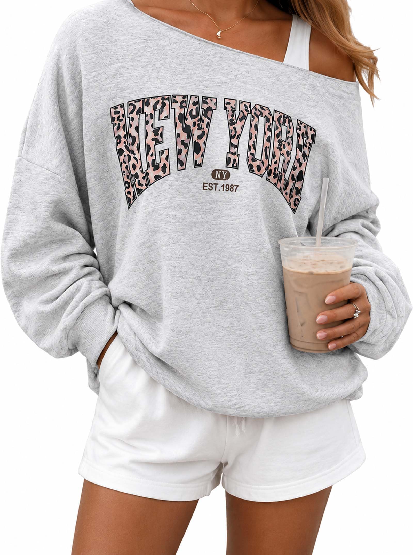 Remidoo Women's Off The Shoulder Sweatshirt Oversized Long Sleeve Top