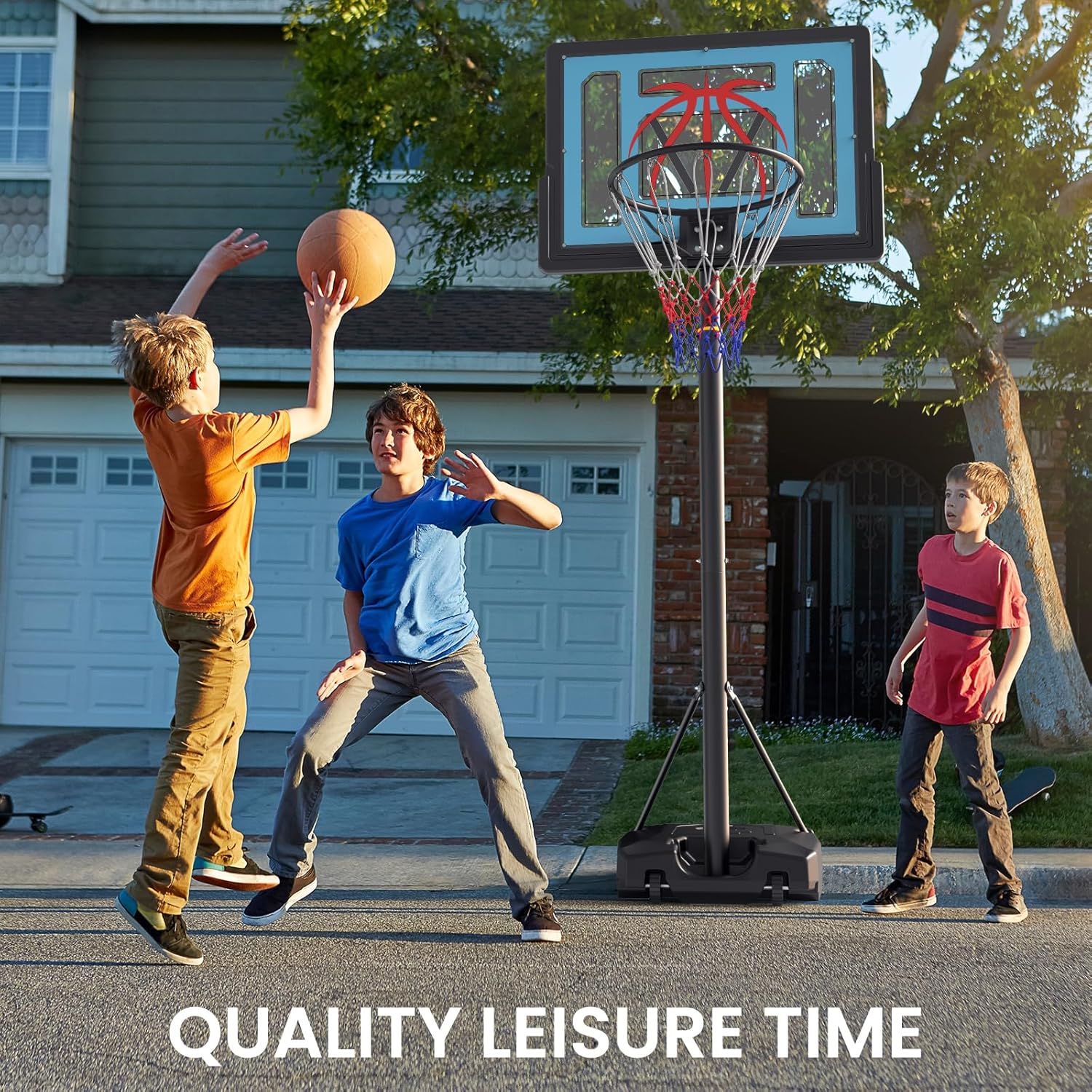 Basketball Hoop Outdoor 4.82-8.53ft Adjustable, Portable Basketball Hoop & Goals with 2 Wheels, 32 Inch PC Backboard/Fillable Base/Size 5 Basketball for Kids, Youth, and Adults in Backyard/Driveway