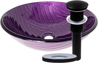 Novatto Hand Purple Glass Vessel Bathroom Sink and Pop-up Drain without Overflow in Matte Black, TIG-8123PMB