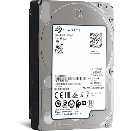 Seagate BarraCuda Internal Hard Drive 5TB SATA 6Gb/s 128MB Cache 2.5-Inch 15mm (ST5000LM000) (Renewed)