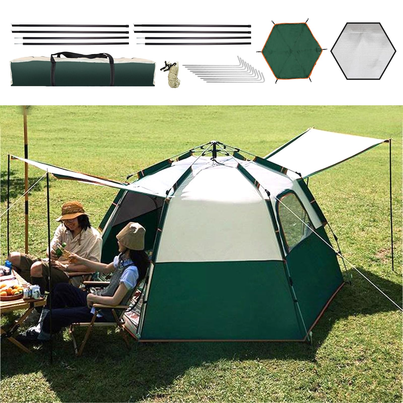 sanheshun Camping Tent Large Tent 87" L 73" W 40" H with Instant Setup Outdoor Tent with 2 Doors,3 Windows,Removable Rainfly, Hexagonal Moisture-proof Pad and Carry Bag,4/6/8 Person Weatherproof Tent