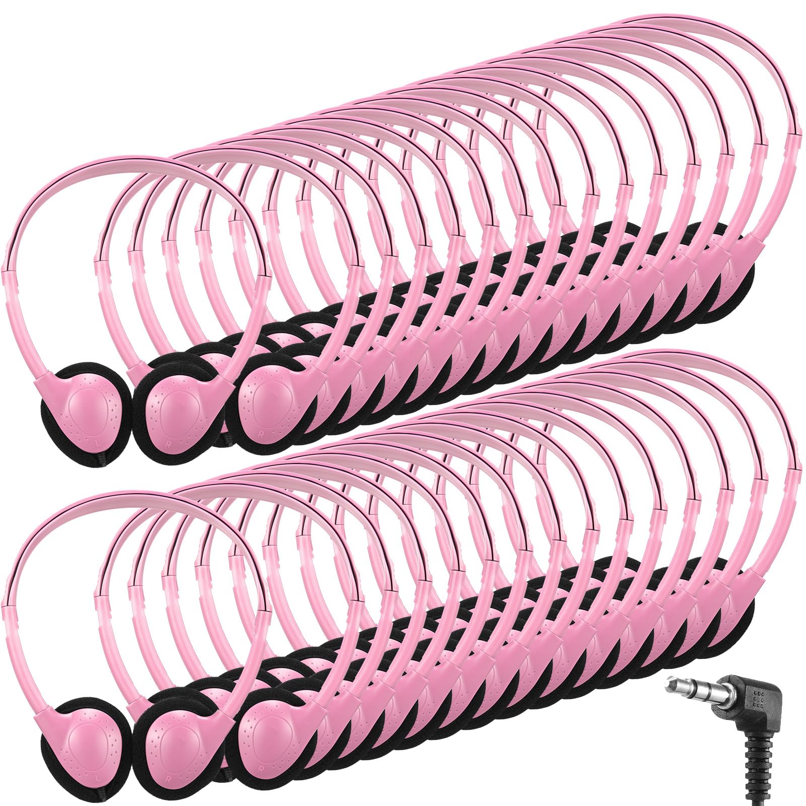 Konohan 30 Pack Headphones Bulk Classroom Headphones, Pink, Classic
