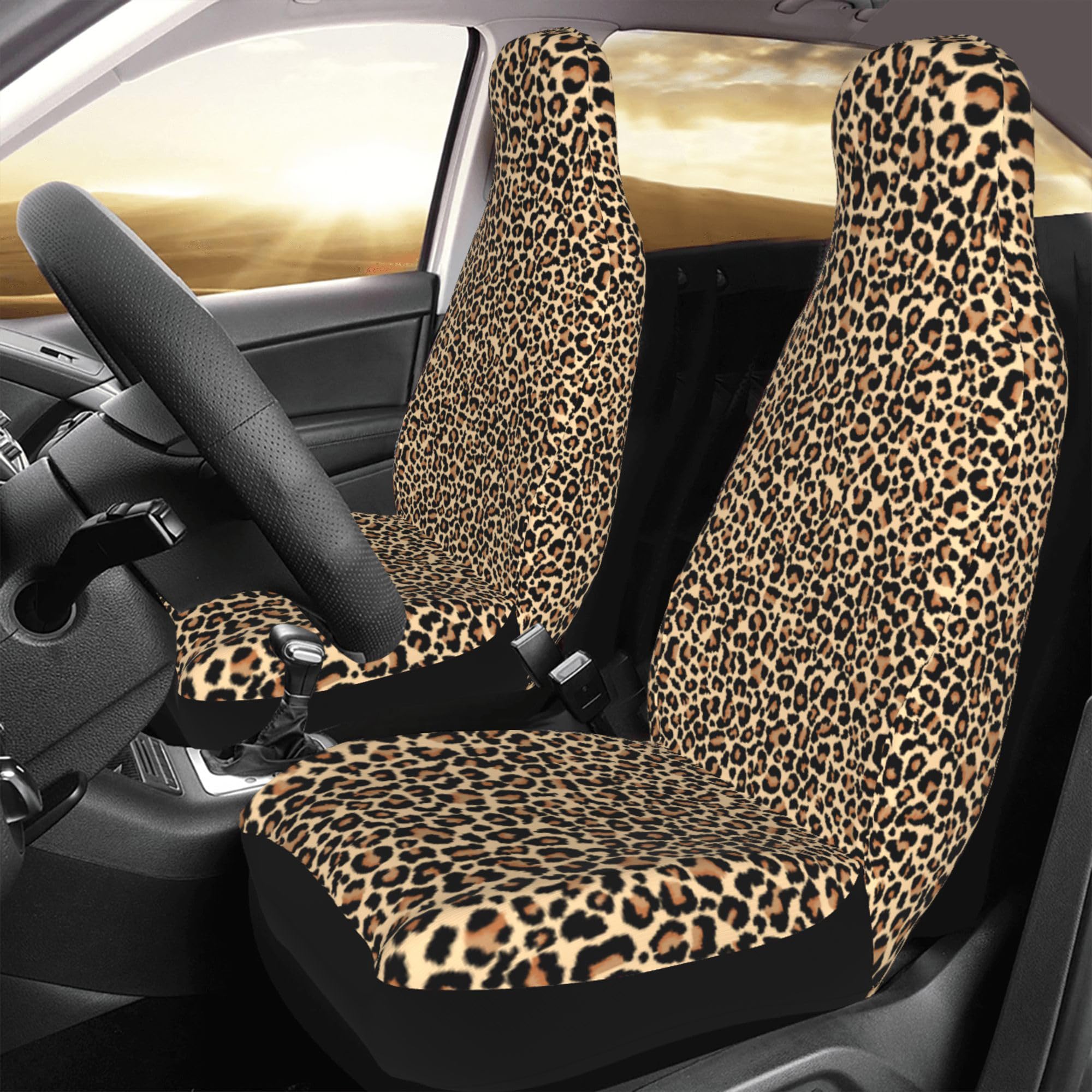 Yobvec Leopard Print Car Seat Covers, Set of 2, Front Universal, for SUV/Truck