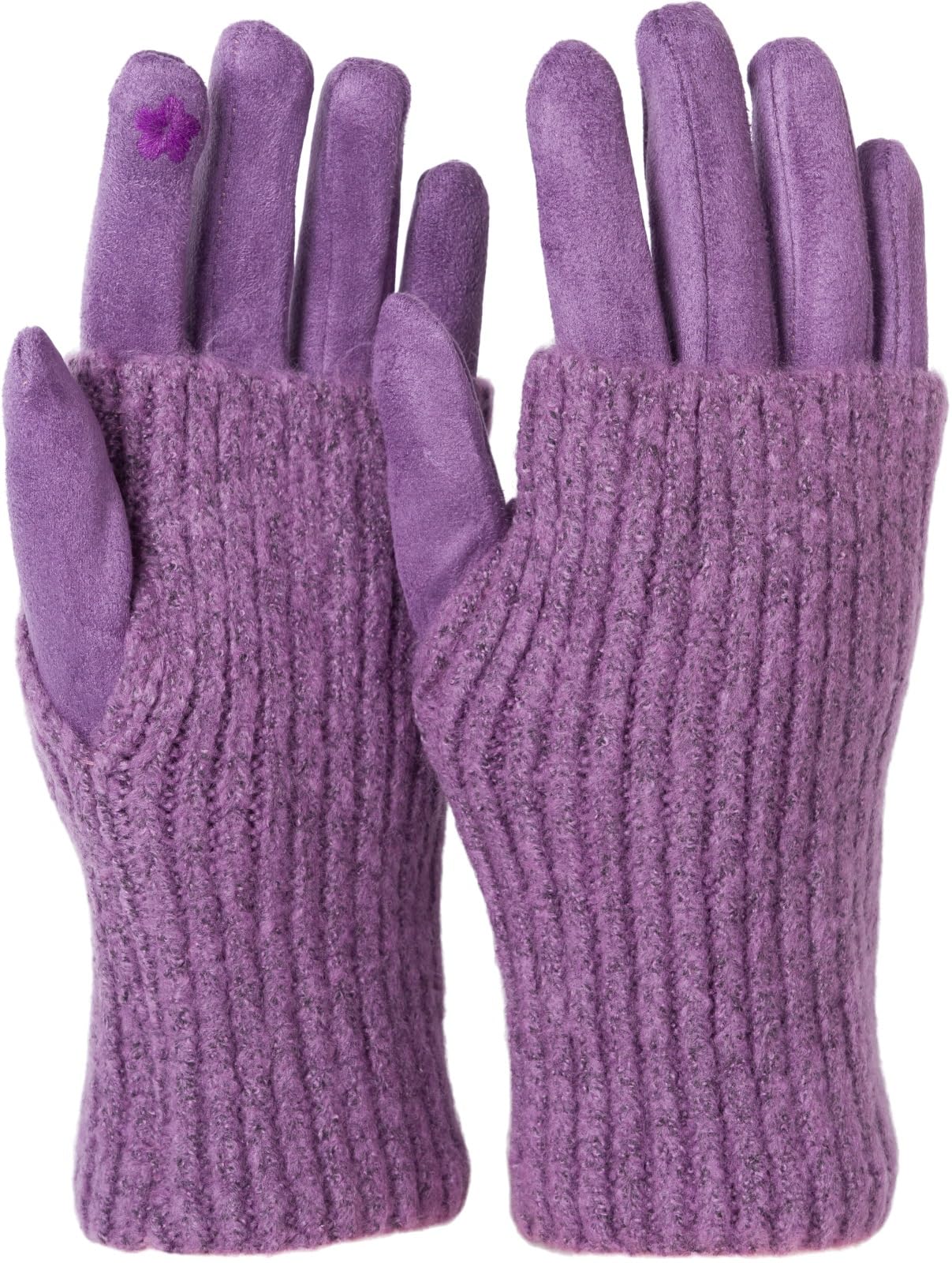 styleBREAKER Women's Cozy Touchscreen Gloves with Removable Knit Cuffs, Warm Winter Gloves for Icy Days 09010022, Colour:Lilac