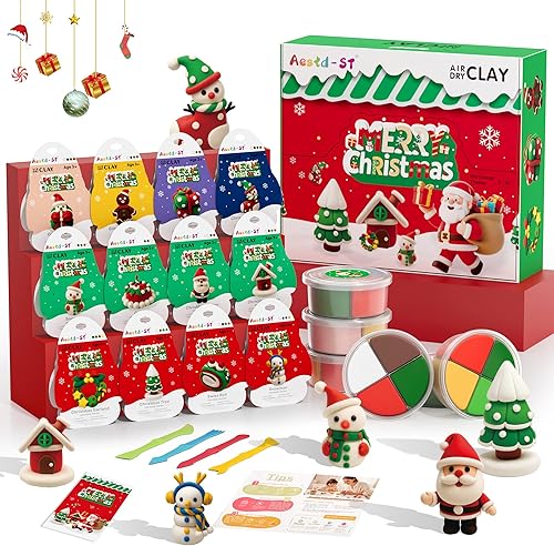 Kit de arcilla seca al aire  tema de Navidad, arcilla de modelado para niños, modelo de arcilla mágica de bricolaje con herramientas de escultura y