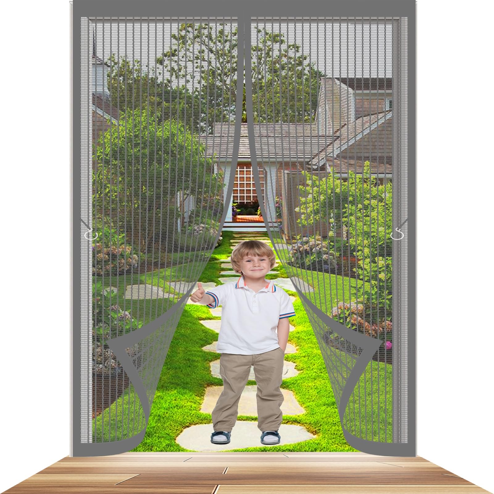 Fly Nets for Doors 84 x 190 cm Keeping Out Flies & Bug, Keep Fresh Air in Magnetic Fly Insect Screen Door Hundreds of Sizes for Kitchen, Terrace, Corridor, Grey