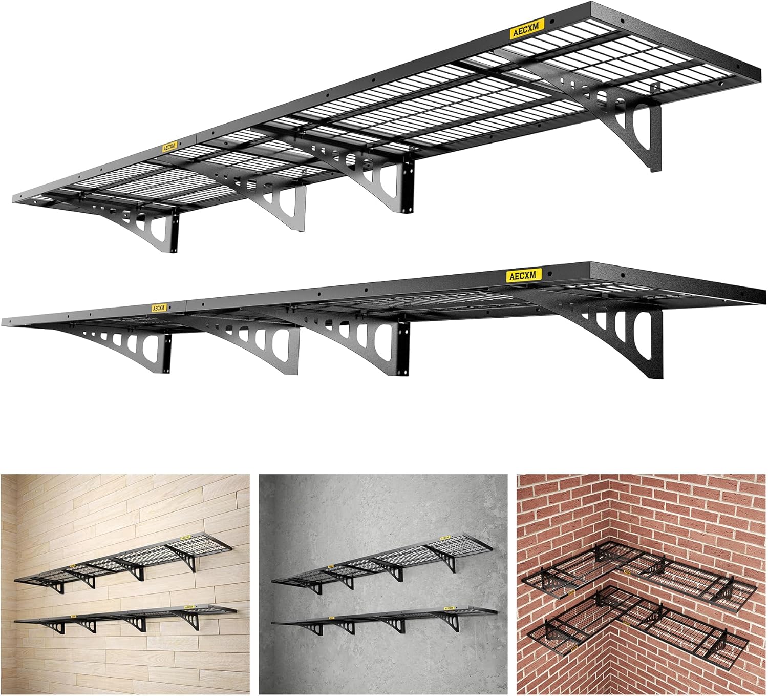 Garage Wall Shelving 20-inch-by-48-inch 1120lbs Load Capacity Garage Storage Shelves 1.64x4ft Wire Shelving Wall Mounted 4-Pack Black