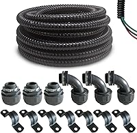 Yariwiz 1/2" Extra Flexible Liquid Tight PVC Conduit Kit, 25 Ft Black Sealtite with Couplings, Elbows & Straps - Electrical Wire Protection