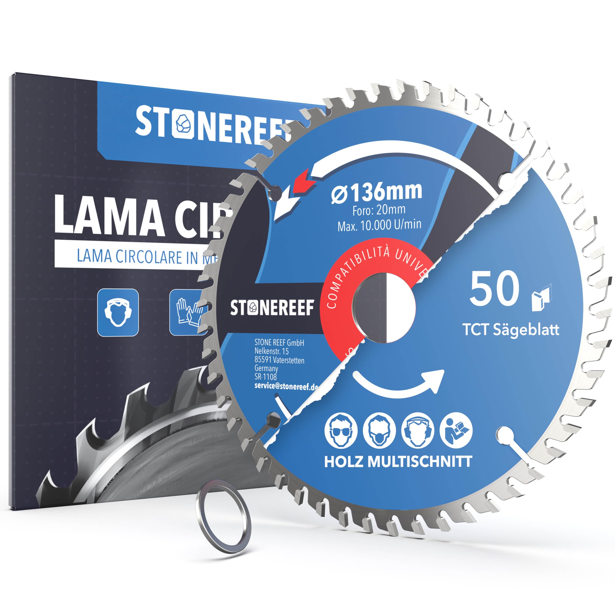 Lama per sega circolare 136 x 20 cm [con adattatore su foro 20 & 16 mm], compatibile con smerigliatrice angolare Bosch, Makita ecc. – Lama per sega circolare – per legno, metallo e alluminio