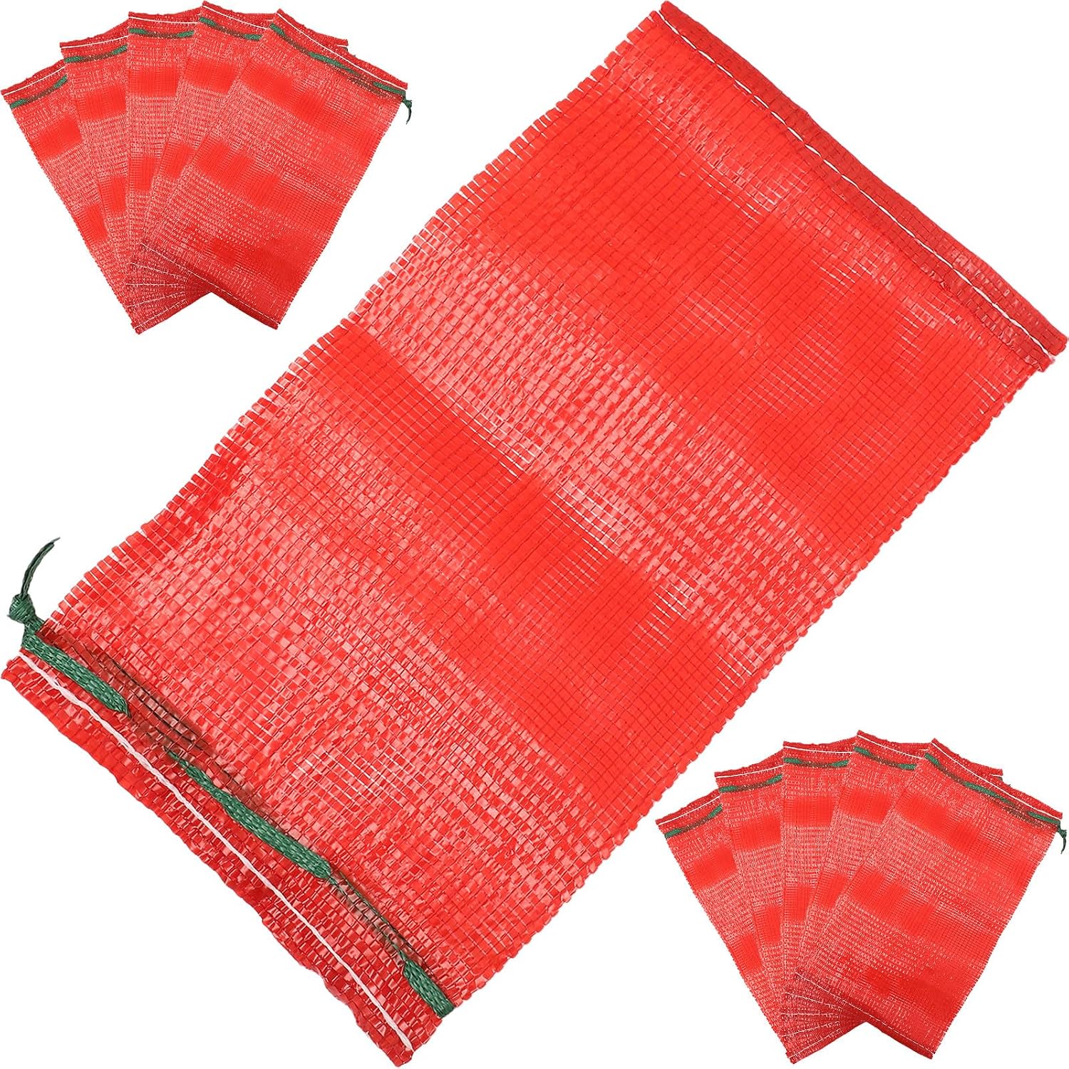 25pcs Red 47x27cm Breathable Mesh Produce Bags Reusable Drawstring Storage Pouches for Onions Potatoes Garlic Fresh Grocery