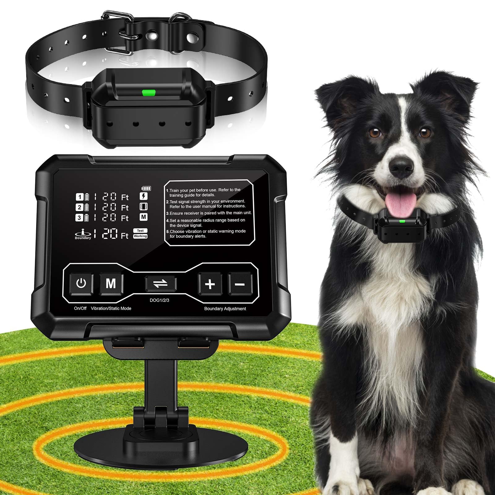 Sistema inalámbrico de valla para perros-Radar de alta precisión 120ft sistema eléctrico de valla para perros GPS-Monitoreo en tiempo real al aire libre, perros medianos y grandes 9-26in(3 canales)