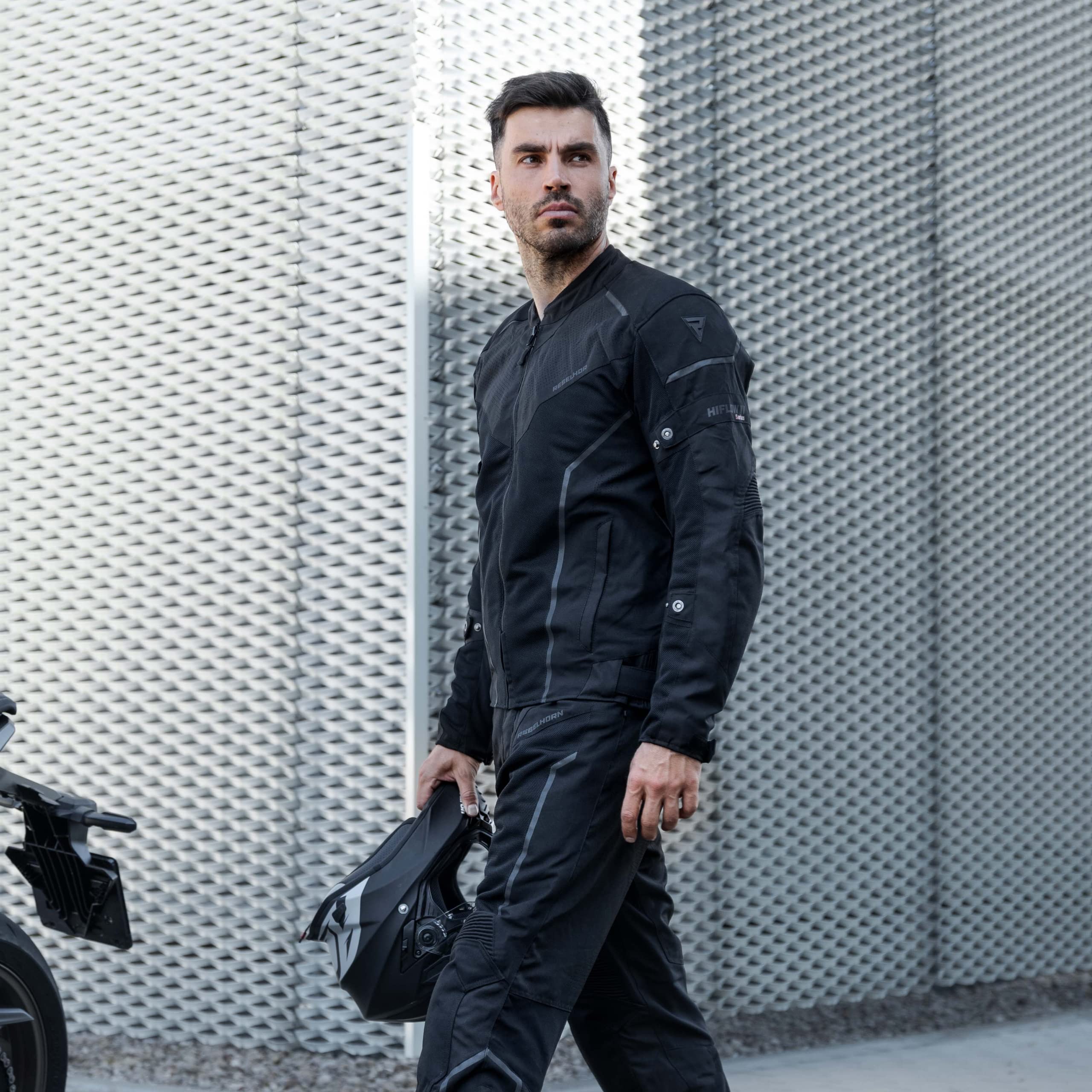 REBELHORN Hiflow IV męska kurtka motocyklowa | zdejmowana membrana Humax | ochraniacze na łokcie i ramiona poziom 2 | wstawki wentylacyjne z siateczki | zdejmowana podszewka termiczna