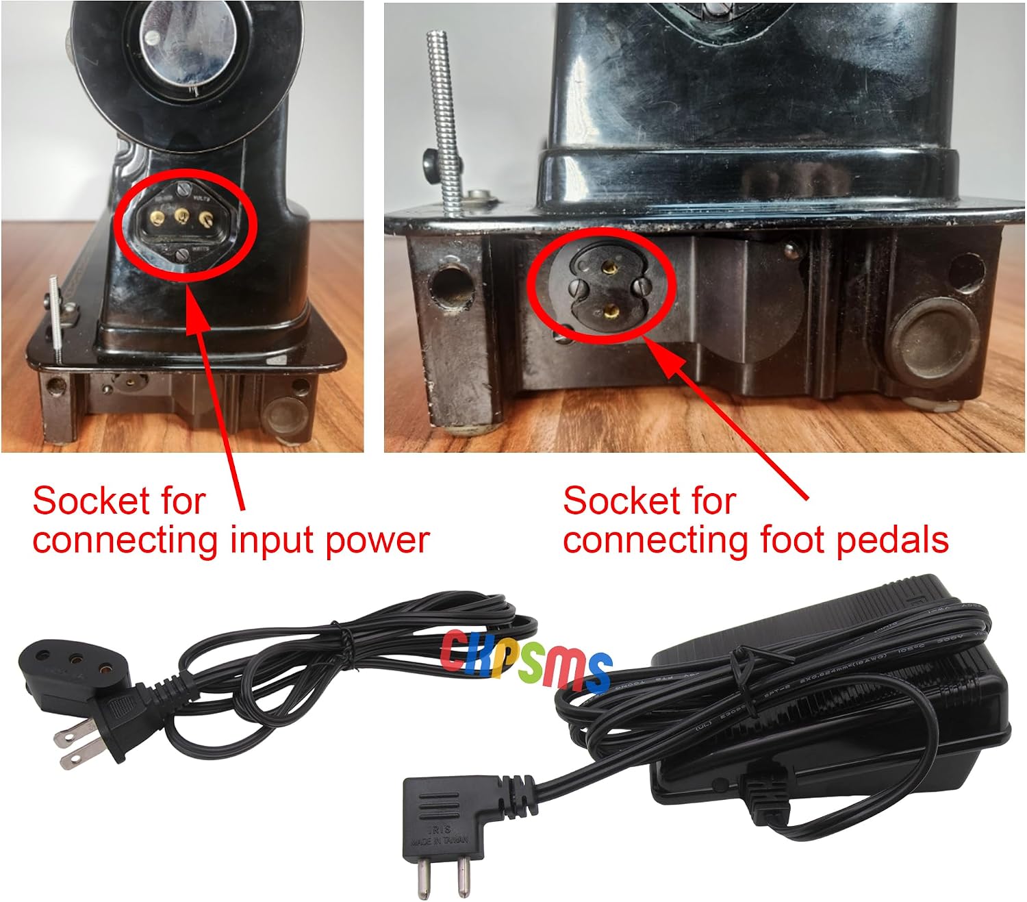 CKPSMS Brand -1SET Foot Control Pedal &110V Power Cord #FC-197628+#122 110V Compatible with/Replacement for Singer Brand 201,301,301A,401,401A,403,403A,404
