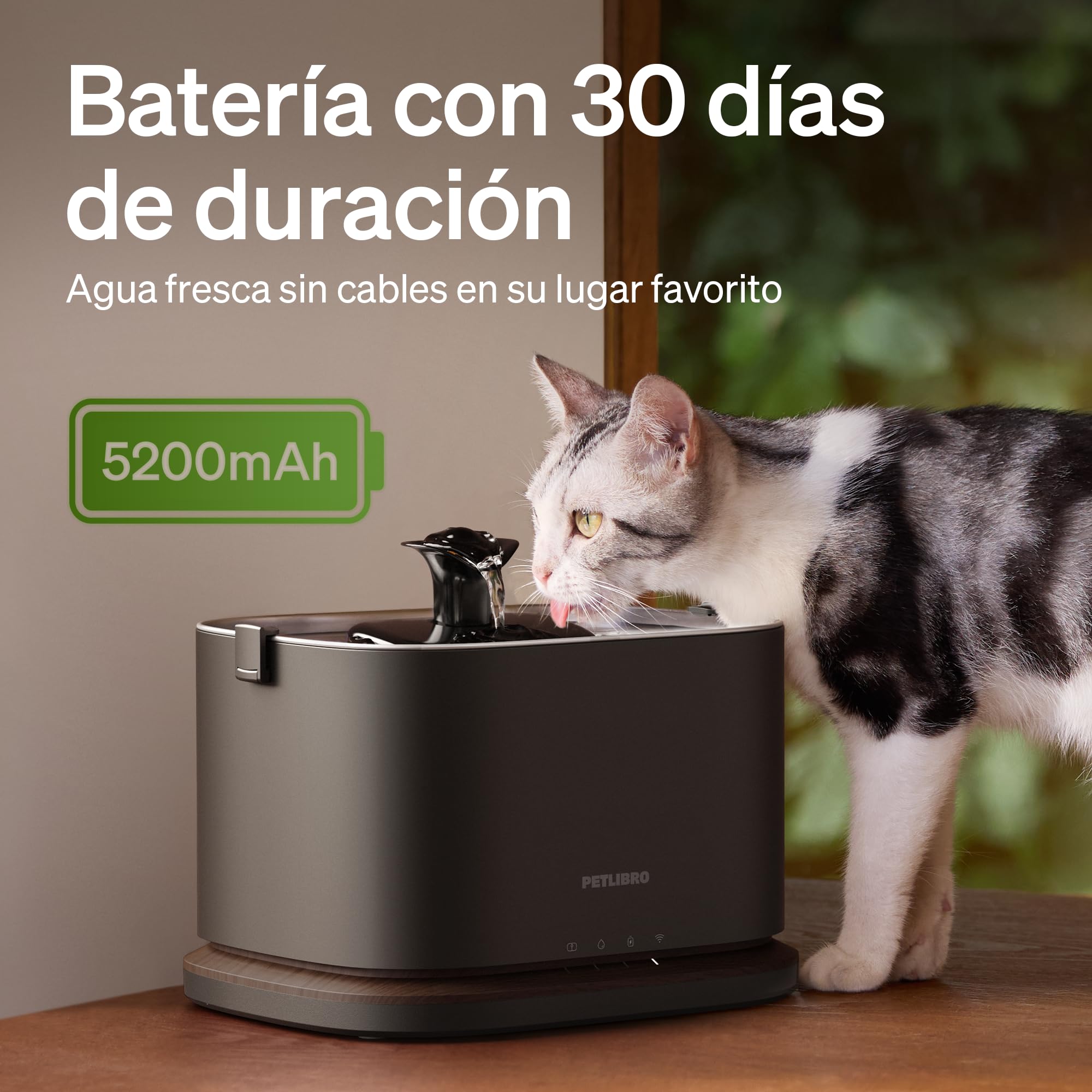 PETLIBRO Dockstream 2 Fuente Agua Gatos, Bebedero Automático App WiFi, 23dB Silencioso, Fácil Limpieza, 3L Acero Inoxidable, sin BPA — Batería 5000mAh Inalámbrico, Negro