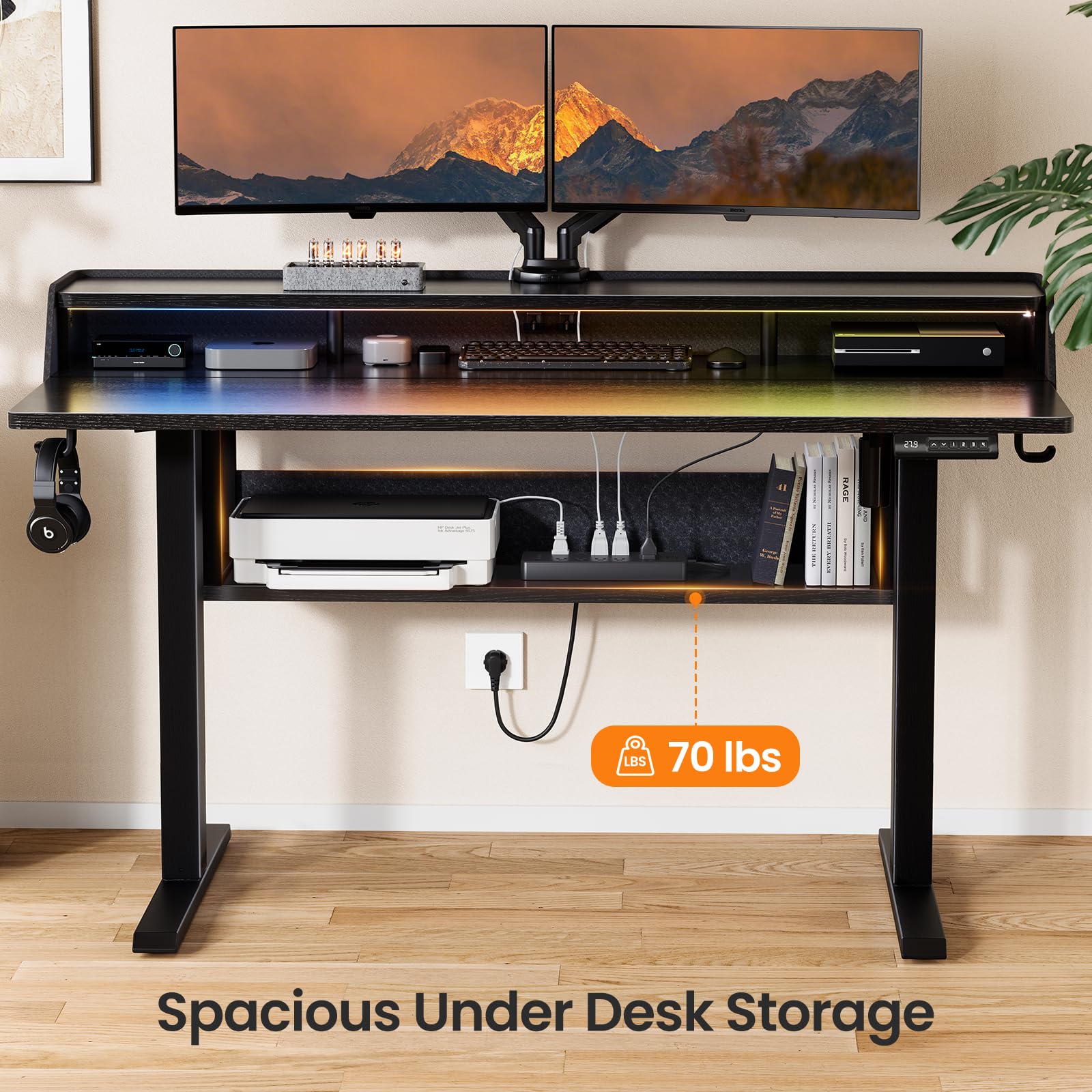 ErGear Electric Standing Desk 48x24 Inch Adjustable Sit Stand Desk with Bookshelf Monitor Stand Standing Gaming Desk with — view 8