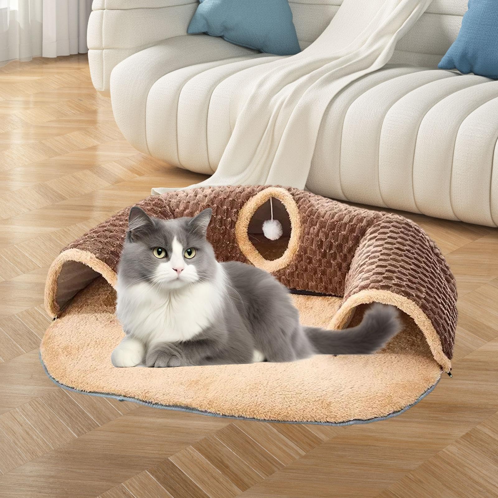 Tunnel Fonctionnel pour Chats, Cachette et pour Petits Animaux, Brown M
