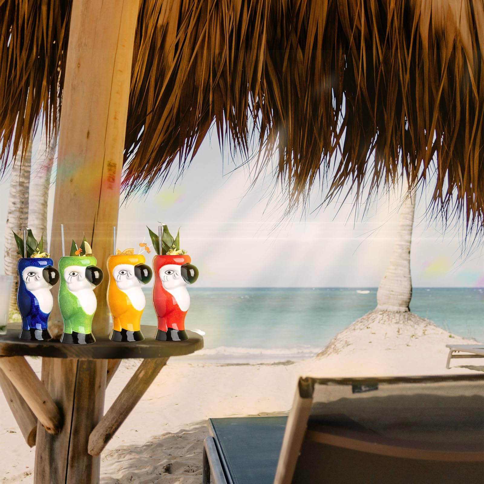 Set di 4 tazze Tiki da cocktail – grandi tazze Tiki in ceramica, bicchieri Tiki, bicchieri da cocktail esotici carini