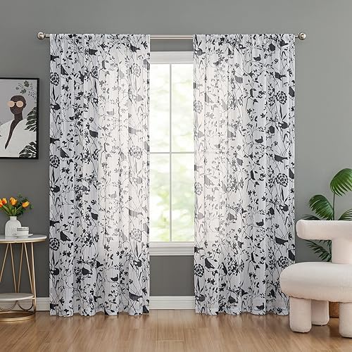 UGOUTRY Cortinas traslúcidas decorativas de 84 pulgadas de ancho para sala de estar, filtrado de luz, protección de privacidad, estampado de