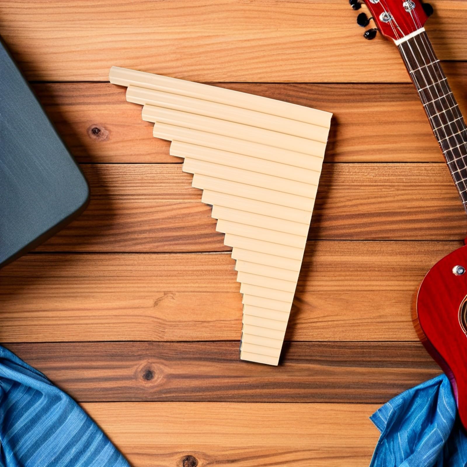 Traditionelles Musikinstrument Panflöte in G-dur mit 22 Pfeifen aus Kunststoff Vielseitig Einsetzbar für Volksmusik und Bühnenauftritte Elegantes Beige Design für Anfänger