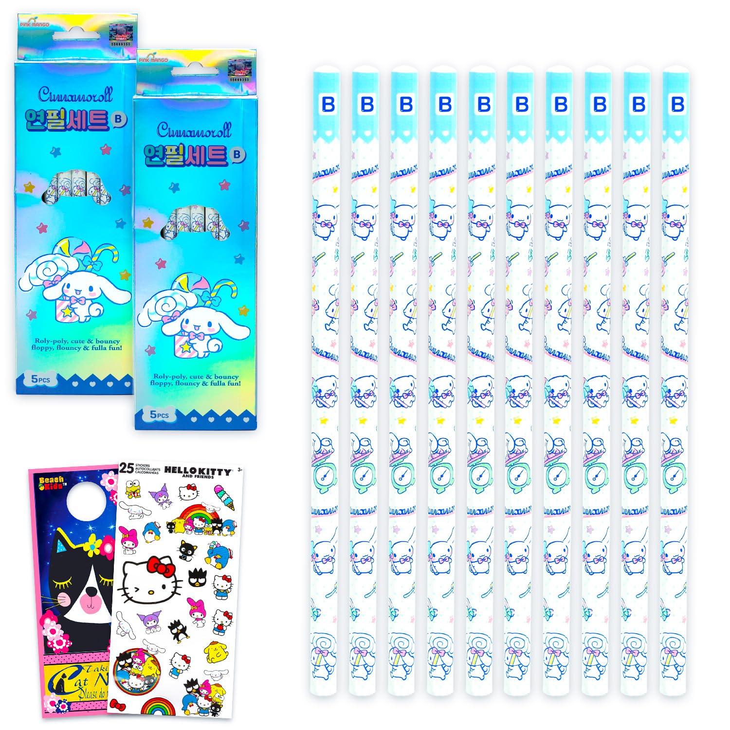 SANRIO Juego de 10 lápices Cinnamoroll para aula, paquete con 10 lápices para niños con calcomanías Cinnamoroll Plus, más suministros escolares para niñas