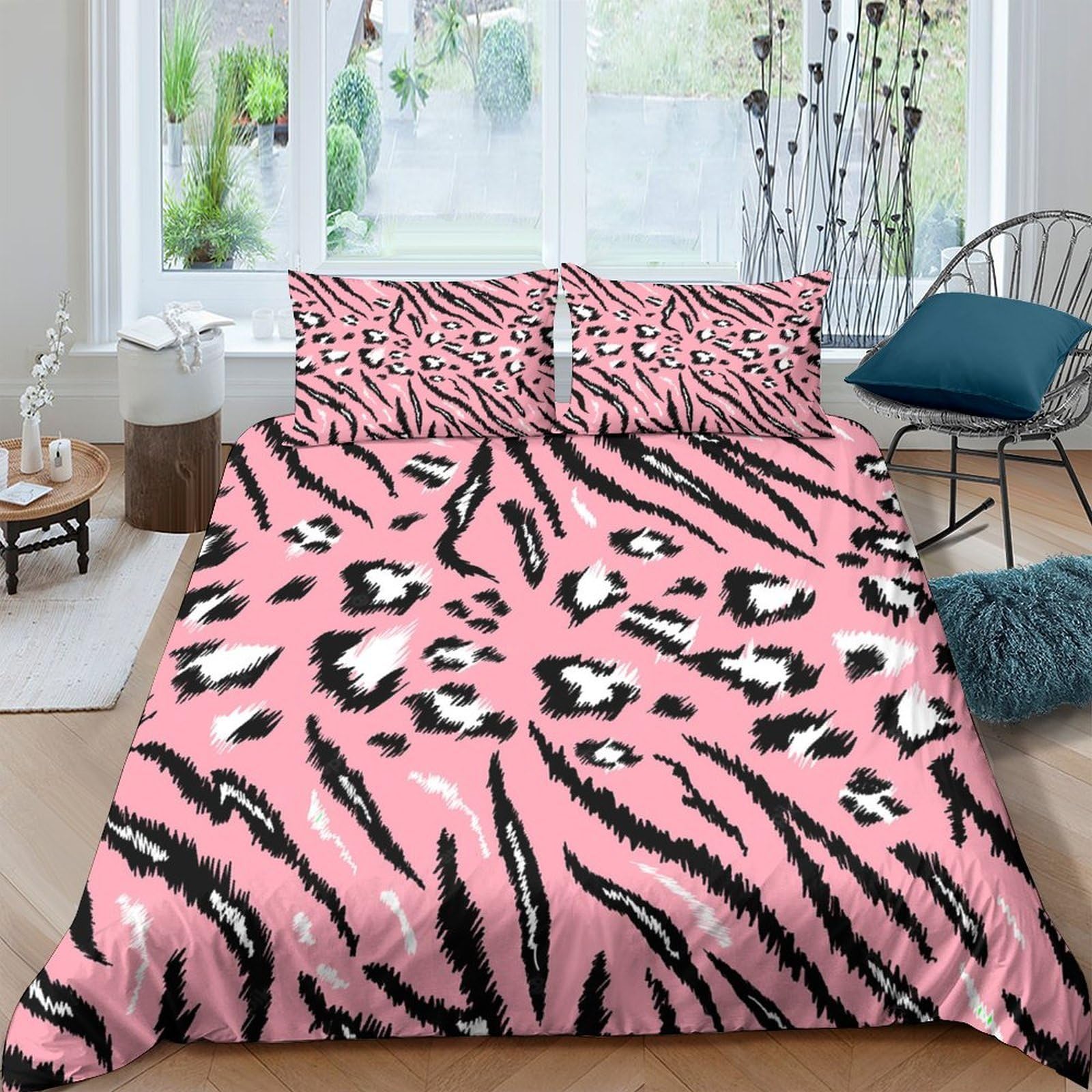 Ctjqhvkz Style-5 3D Printed Pink Leopard Fitted Sheet Microfiber Soft Bedroom Decor Tiger Stripe Mattress Cover For Home Dorm Single（135X200cm）